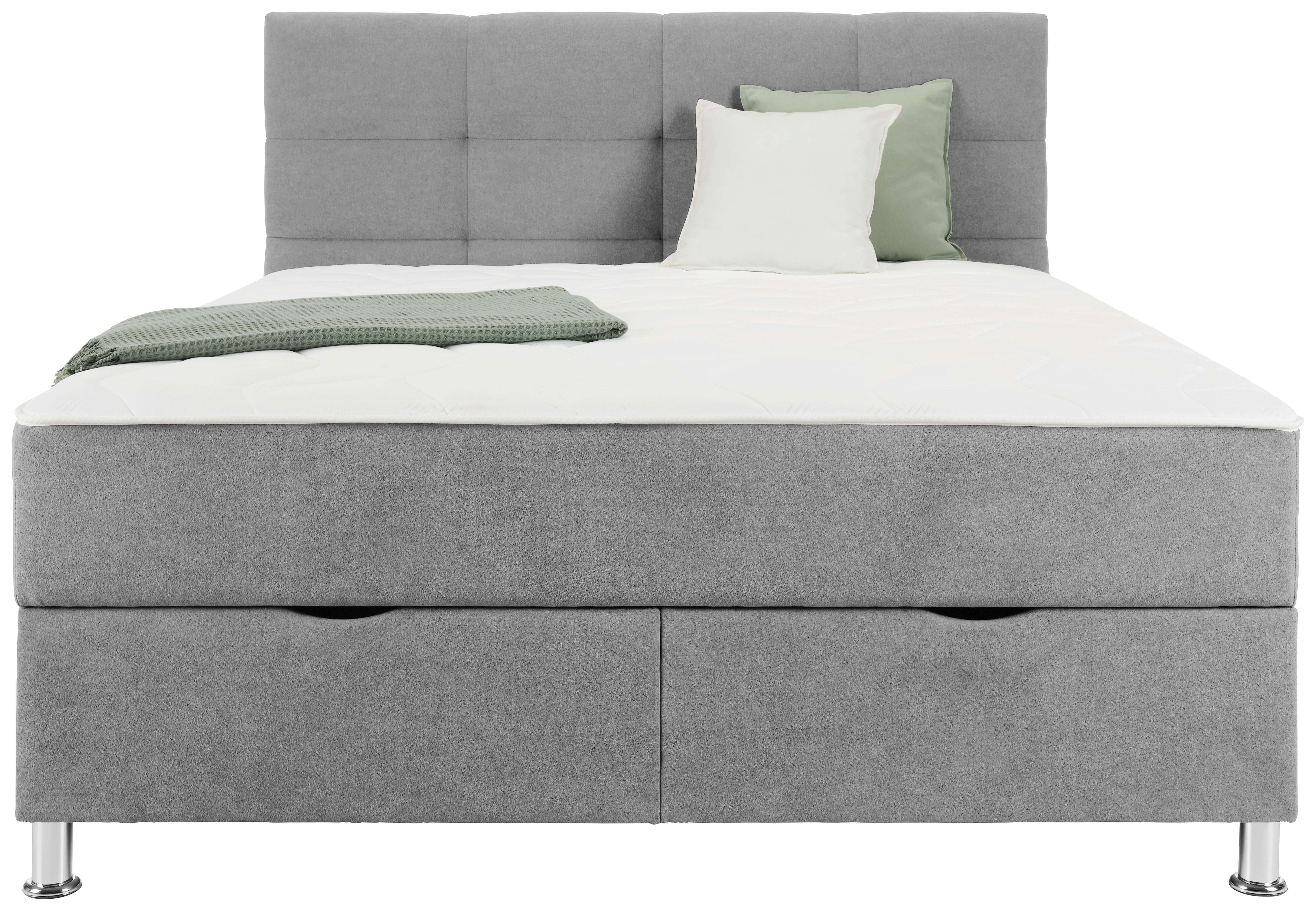 Boxbett in Grau ca. 180x200cm - Grau, Konventionell, Textil/Metall (180/200cm) - Modern Living