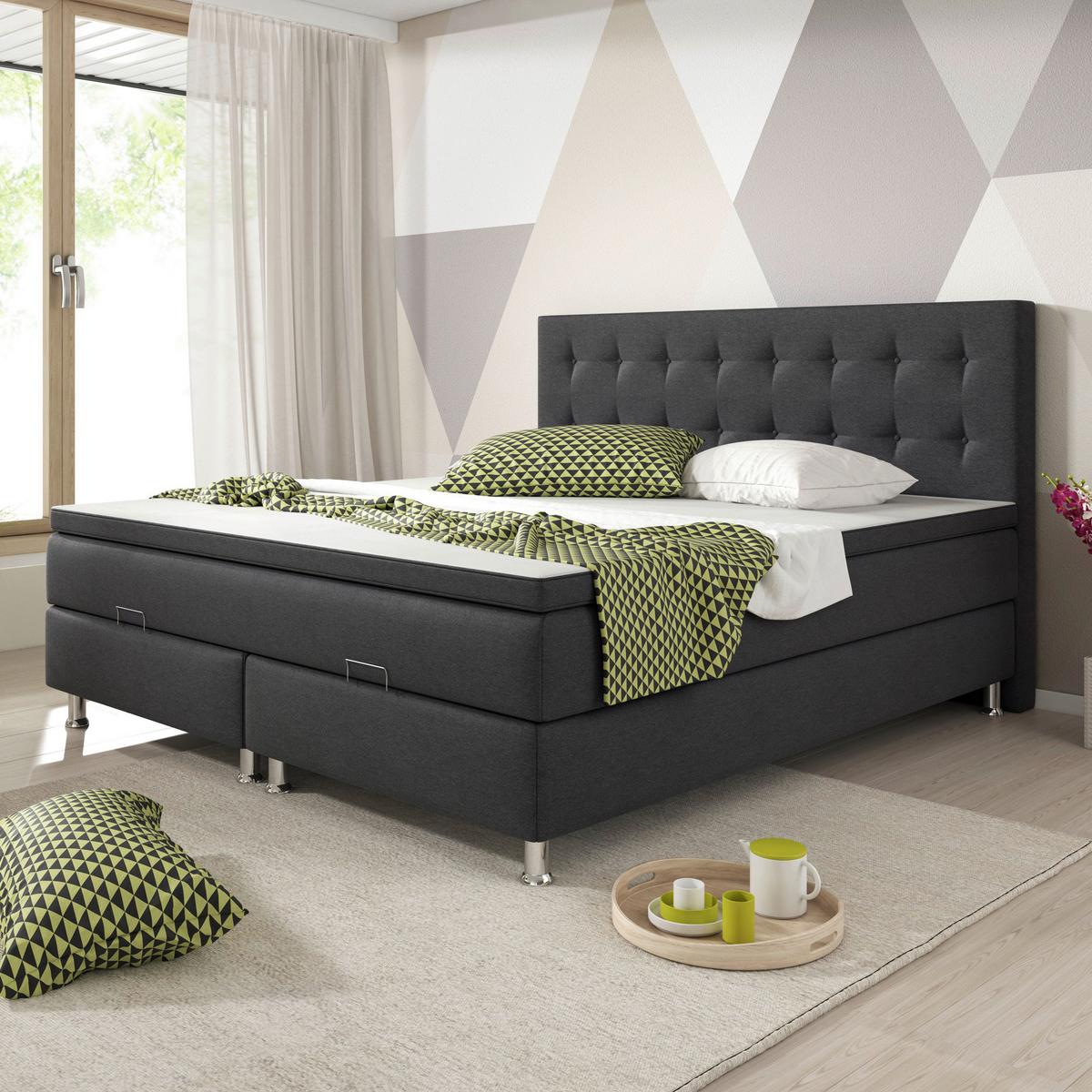 ŁÓŻKO BOXSPRING KÖLN-BK - antracytowy/kolor srebrny, Konventionell, metal/tkanina (180/200cm) - MID.YOU