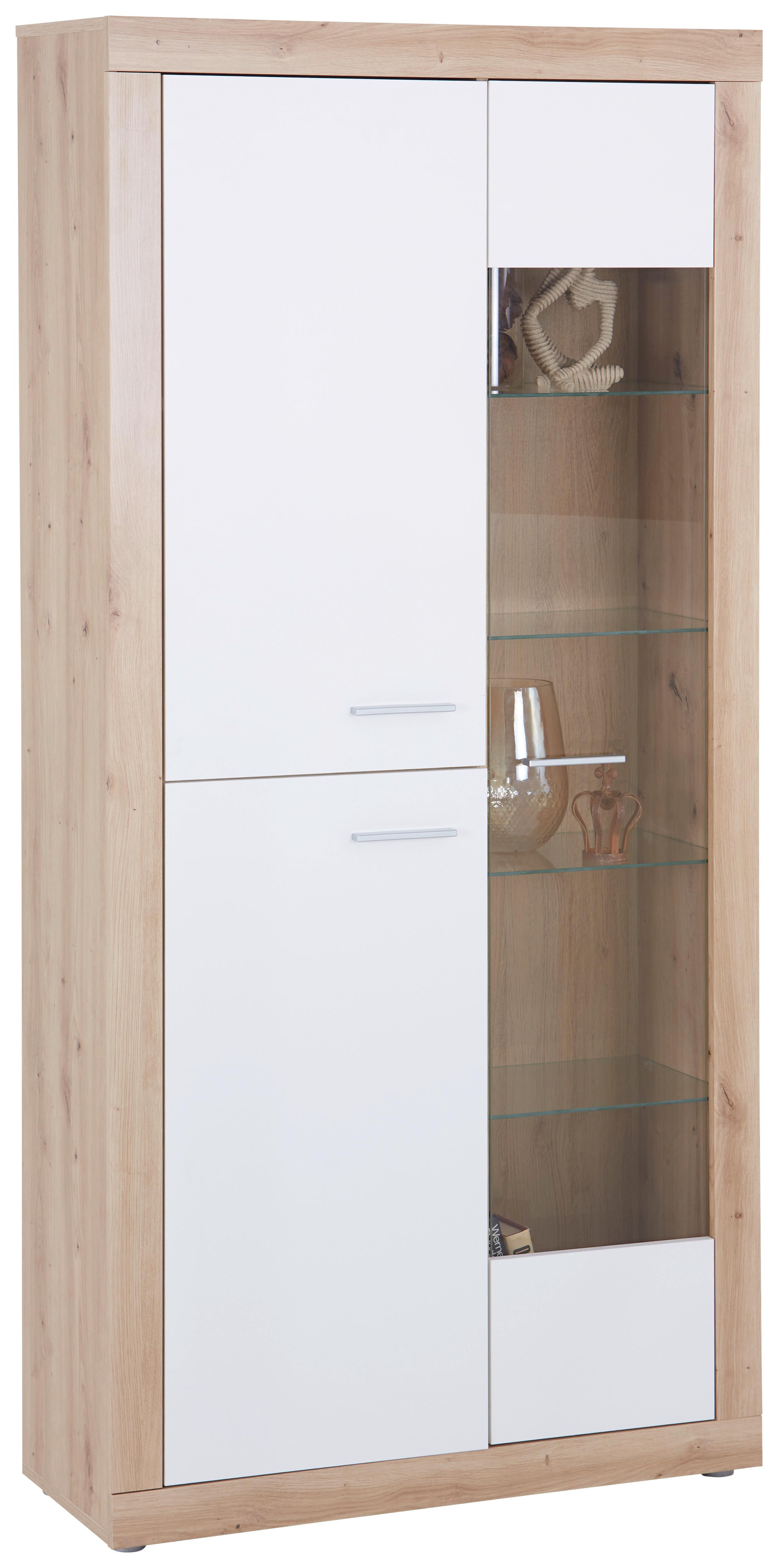 Vitrina Strada 3 T*ph* - bela/srebrna, Konvencionalno, staklo/pločasti materijal (90/194/34,8cm)