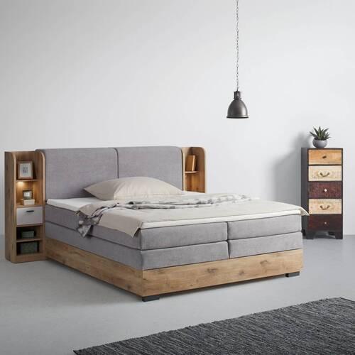 Boxspringbett Ravenna in Eichefarben ca. 180x200cm - Eichefarben/Hellgrau, Lifestyle, Holzwerkstoff/Kunststoff (180/200cm) - Premium Living