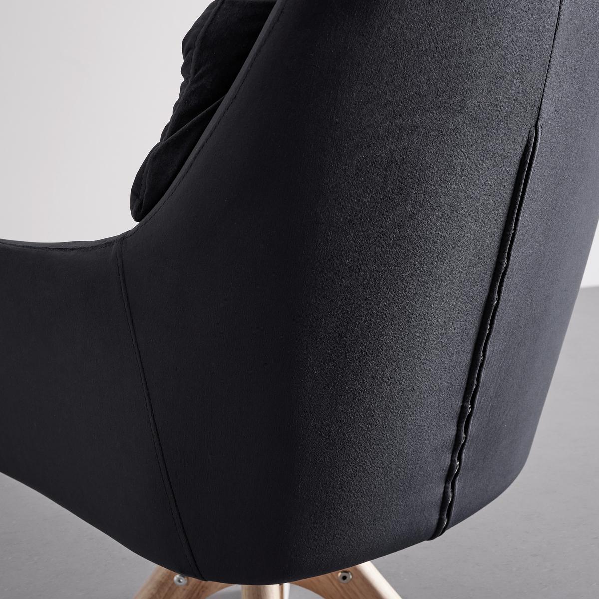 Armlehnstuhl Juana Schwarz Samt Drehbar Gepolstert - Schwarz/Naturfarben, MODERN, Holz/Textil (61/93/65cm) - Bessagi Home