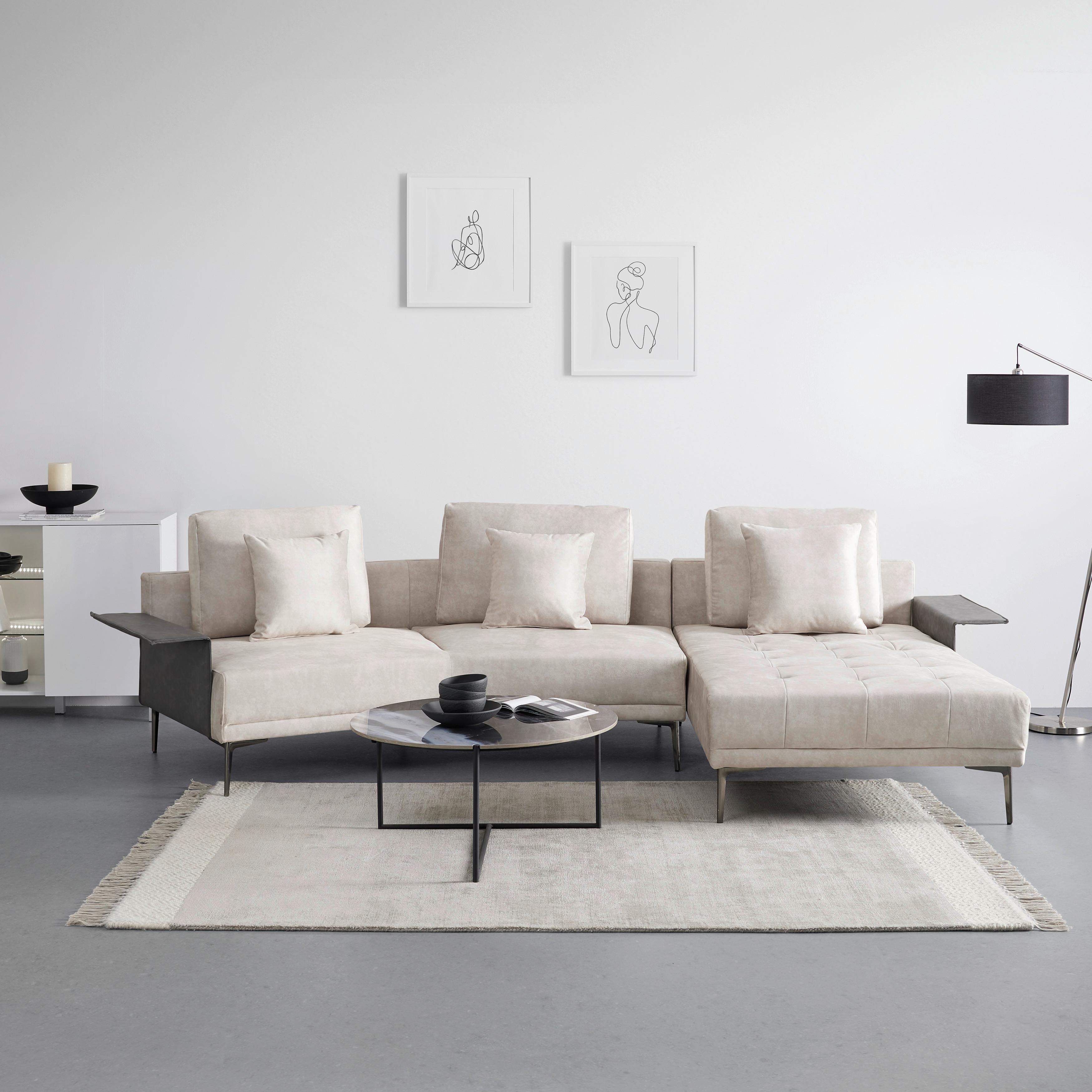 DUŻY NAROŻNIK DONNA - beżowy/kolor srebrny, Modern, metal/drewno (345/68/176cm) - Bessagi Home