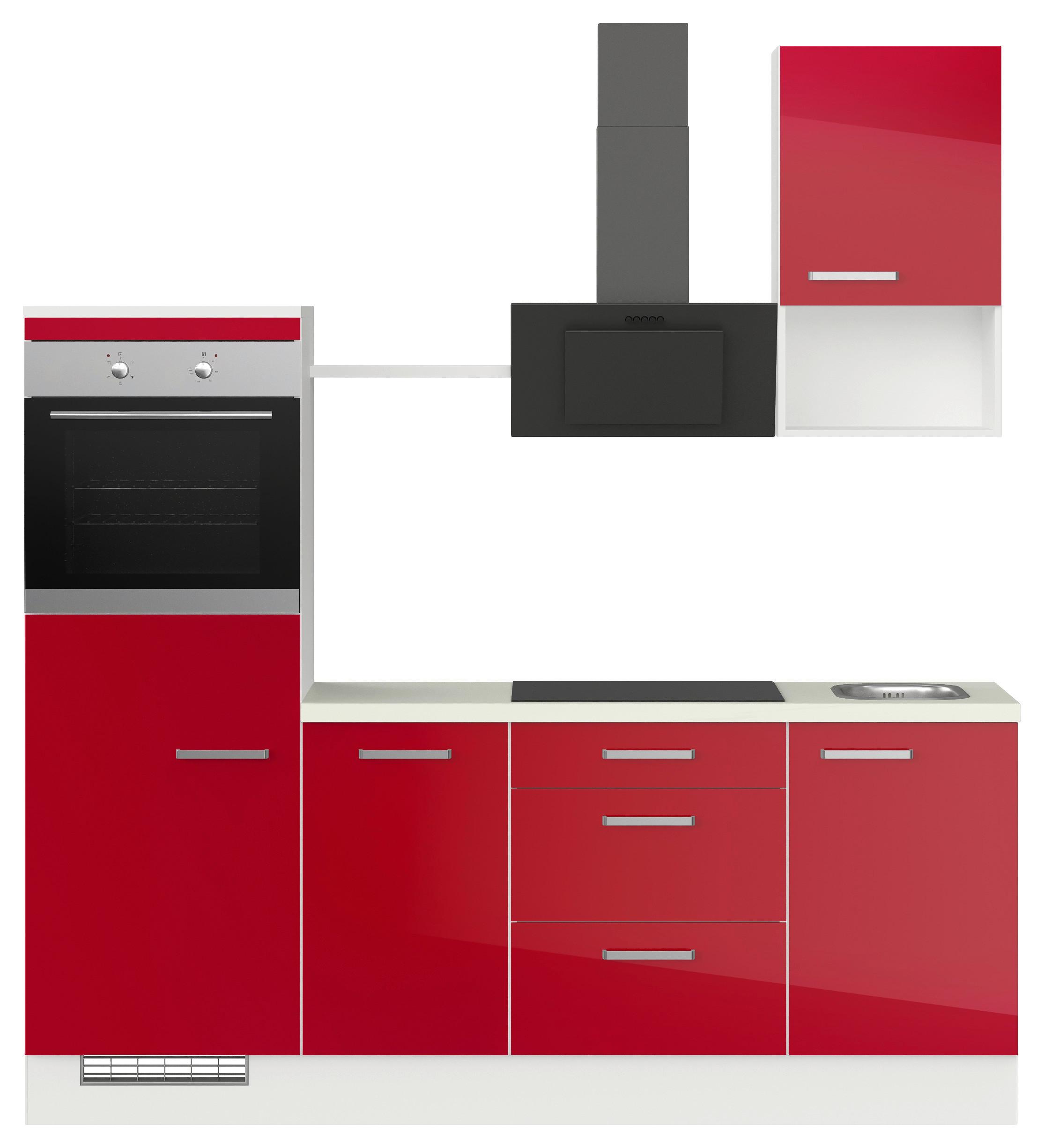 Küchenblock IBZ ohne Geräte ca. 215 cm Rot - Edelstahlfarben/Rot, Design, Holzwerkstoff/Metall (215cm) - Impuls