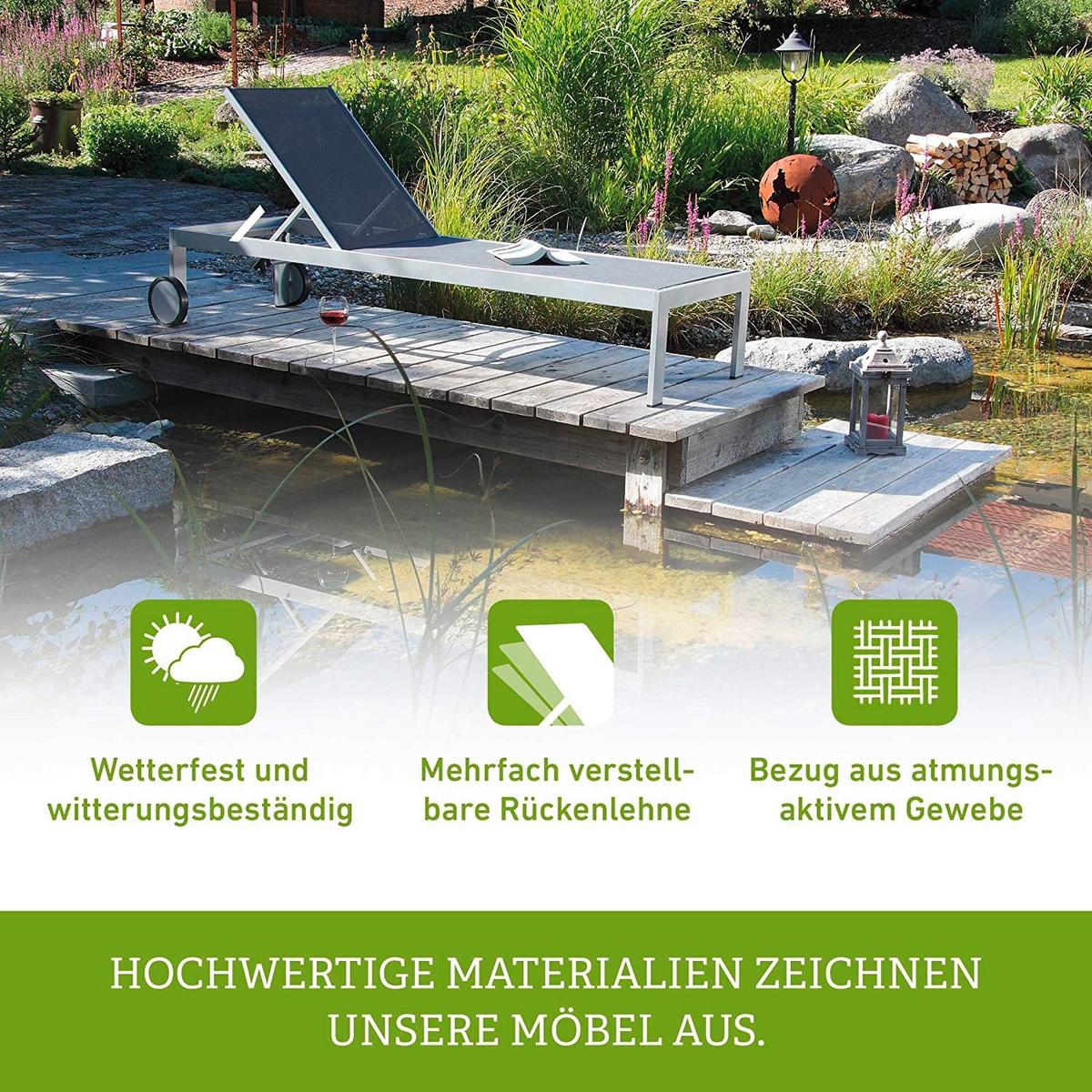 Sonnenliege Acamp Rimini Metall / Textil verstellbar - Anthrazit, Basics, Textil/Metall (60/35/198cm) - Gardenson