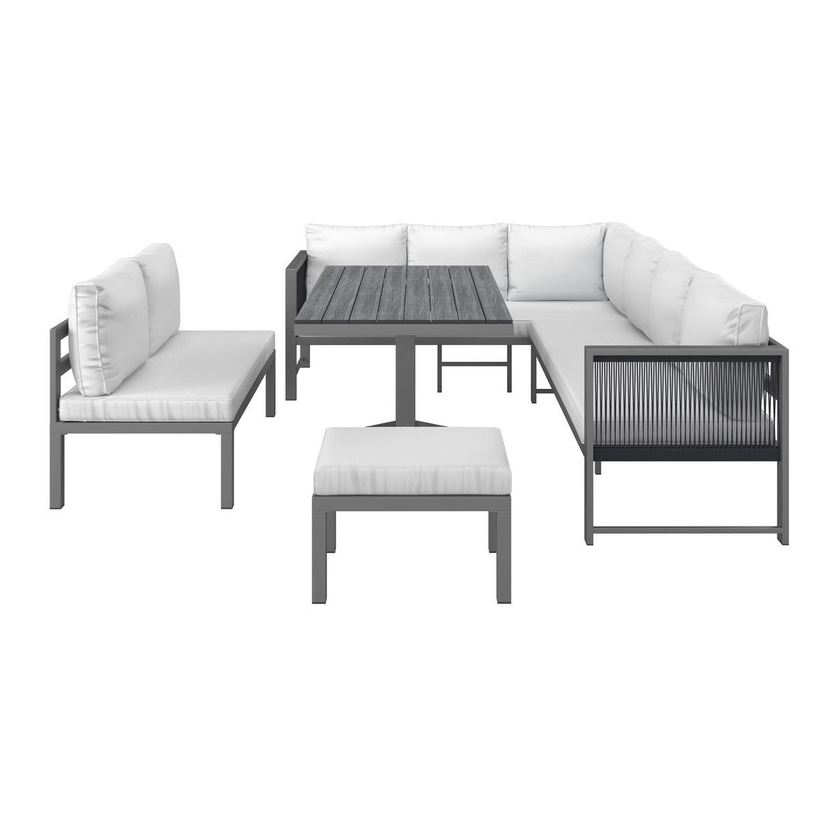 DiningLoungeset Pergolina Weiß Metall/Outdoorstoff +Abdeckung - Schwarz/Weiß, MODERN, Kunststoff/Textil (194/245cm) - Bessagi Garden