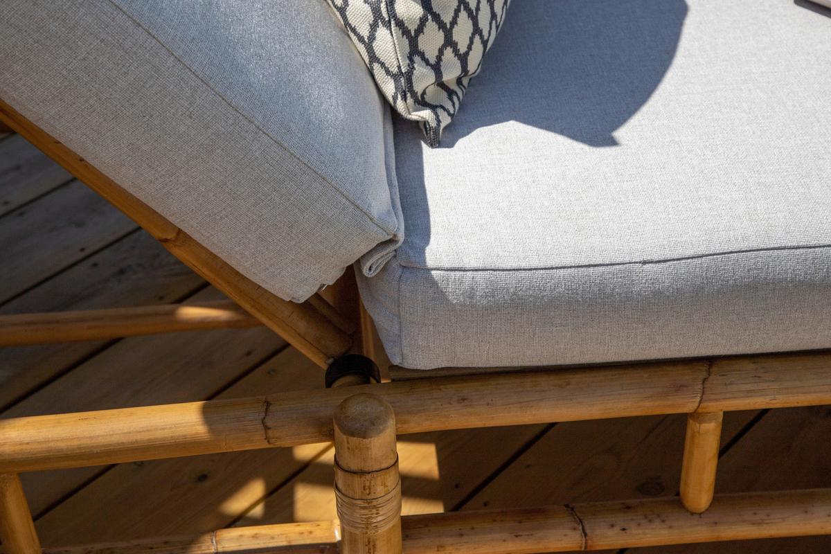 Sonnenliege Cane Bambus Rattan ca. 80x210 cm - Hellbraun/Creme, KONVENTIONELL, Holz/Textil (80/35/210cm) - Gardenson