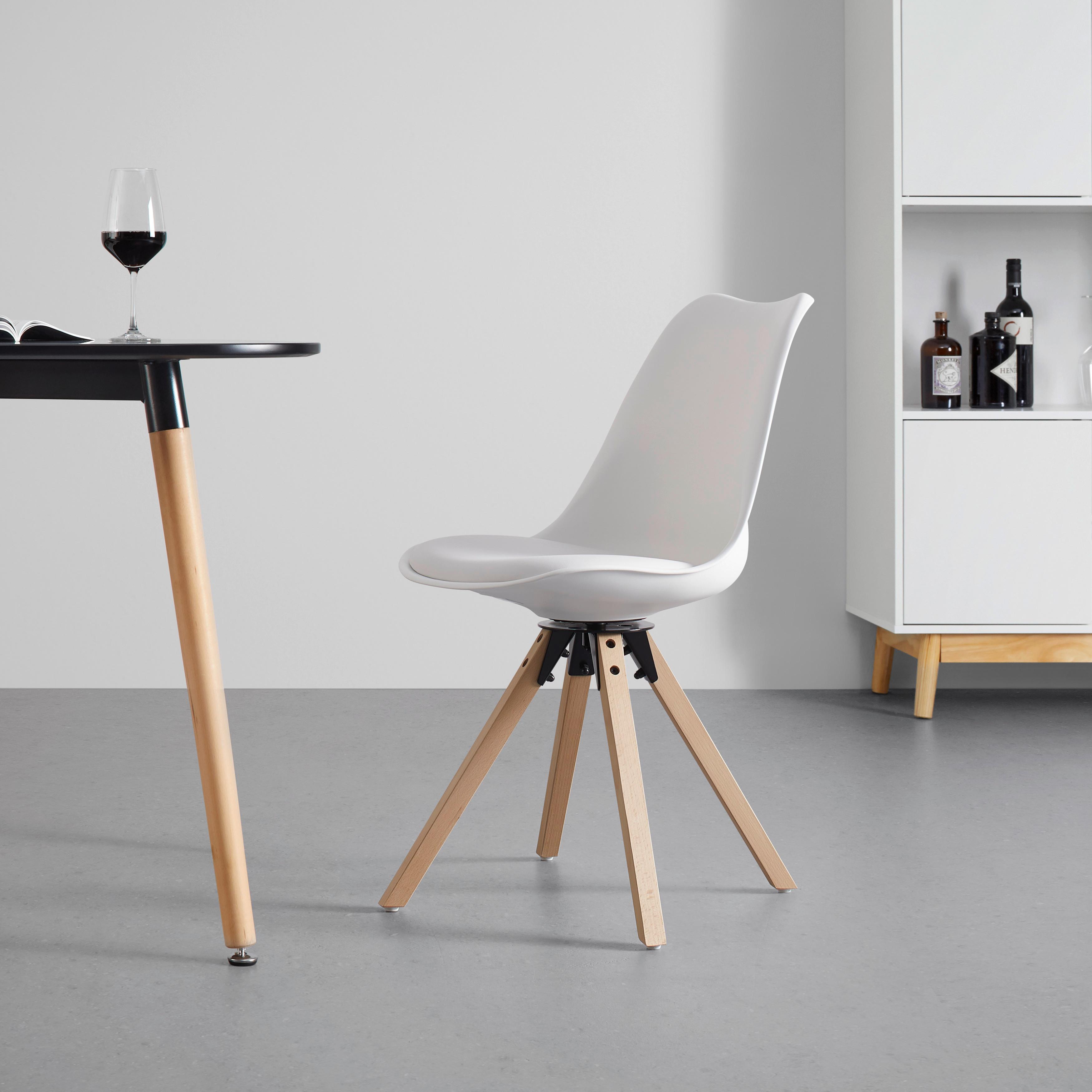 Stuhl "Ricky 2", drehbar, weiß, Echtholz Beine - Buchefarben/Weiß, MODERN, Holz/Kunststoff (56/85/49cm) - Bessagi Home