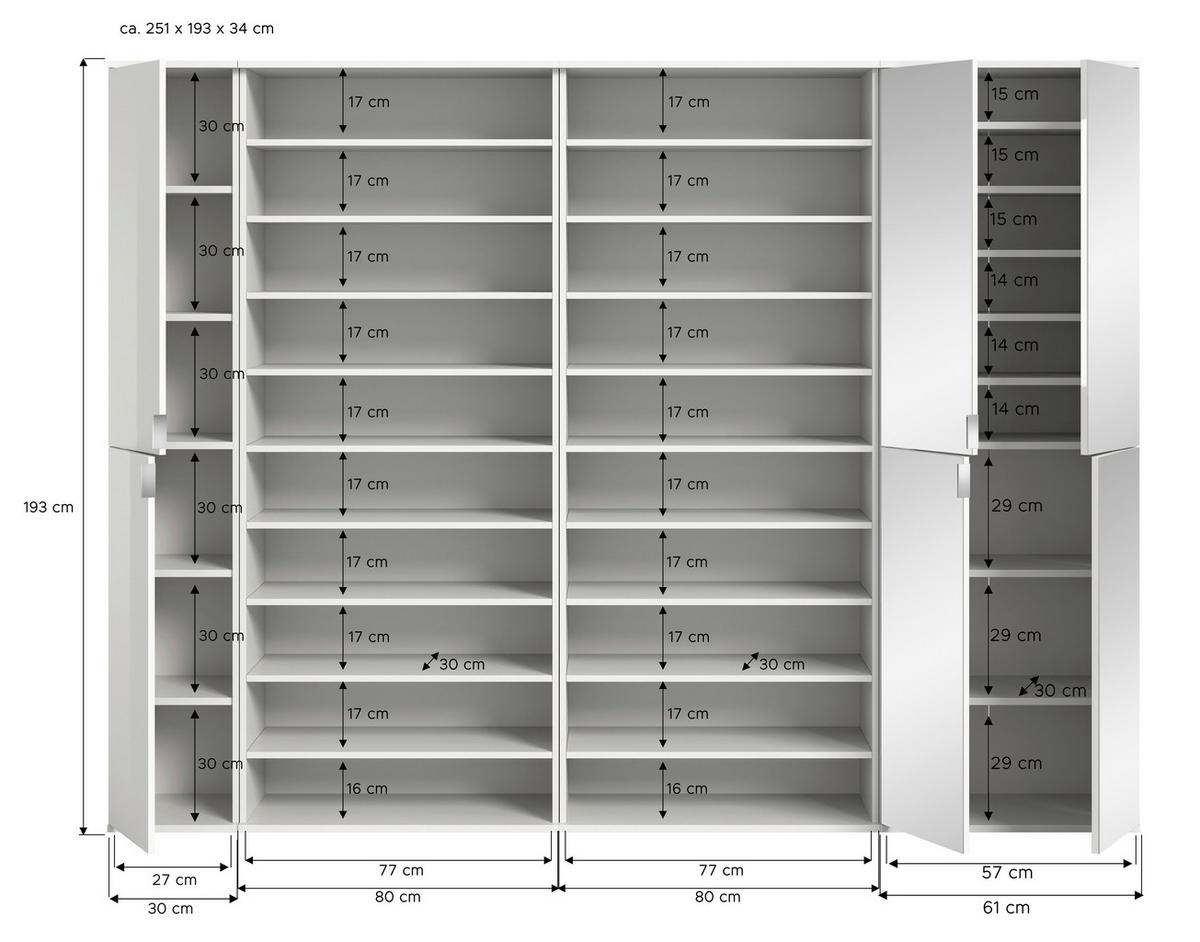 GARDEROBE PROJEKT X - Weiss Hochglanz/Weiss, Design, Holzwerkstoff (251/193/34cm) - Livetastic