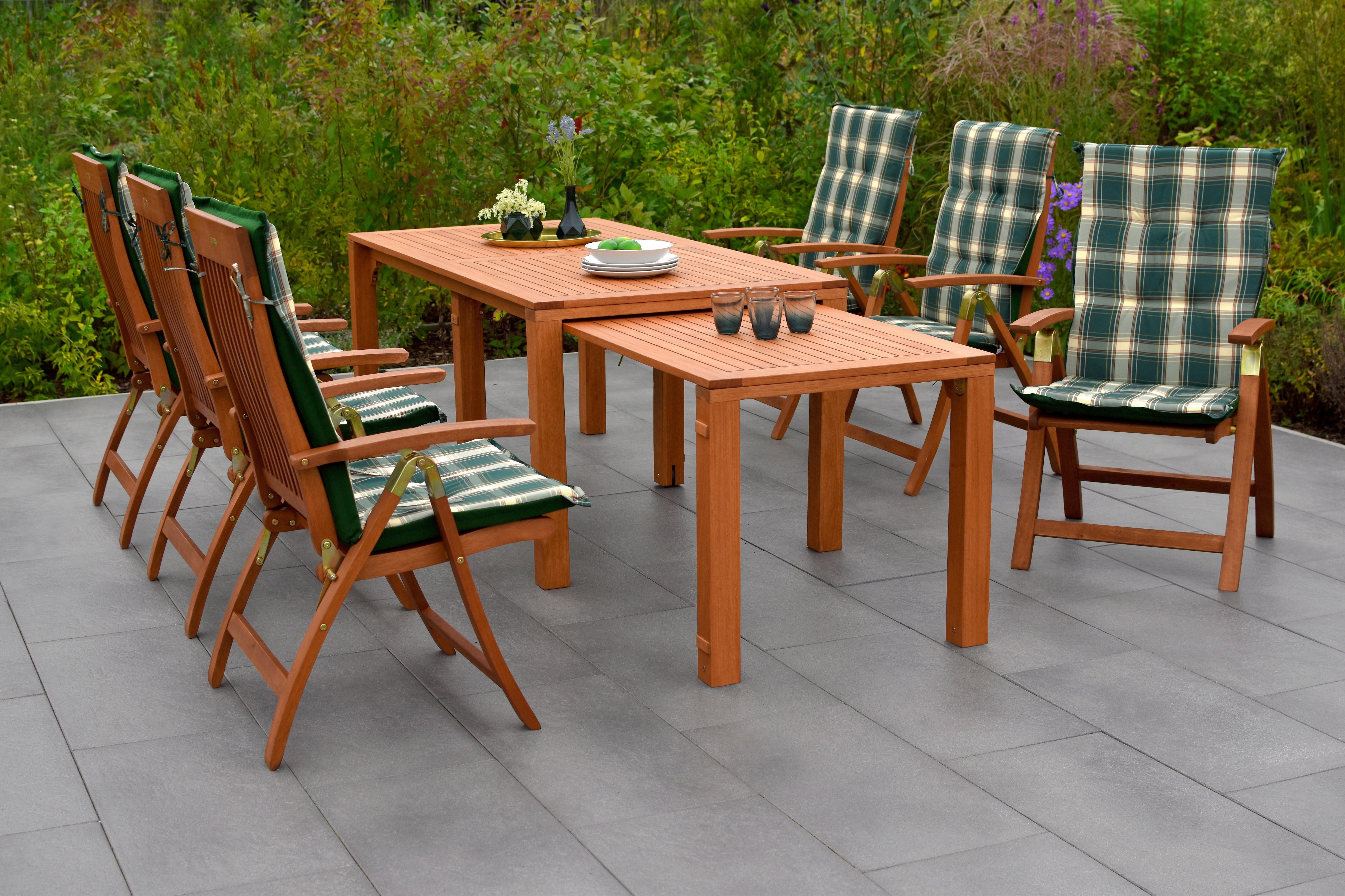 Gartenmöbel Set 14-tlg Comodoro Holz - Naturfarben/Grün, KONVENTIONELL, Holz/Textil - Gardenson
