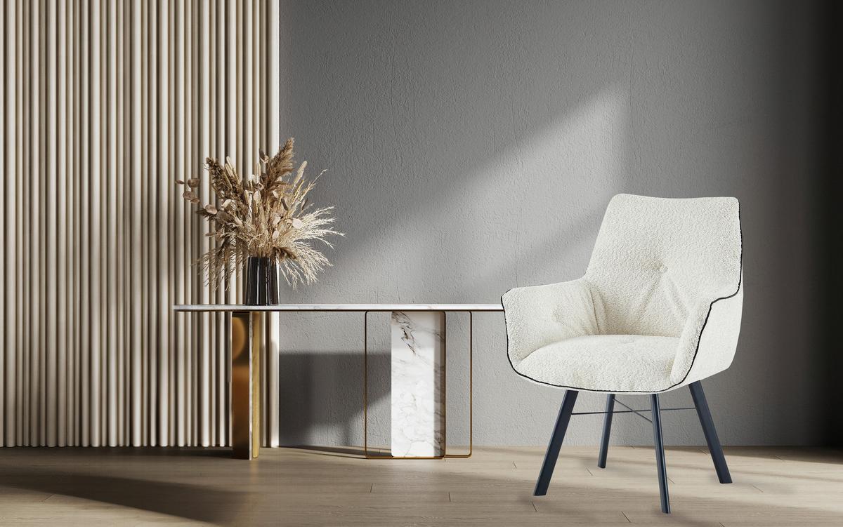 Karosszék Allie 125 - krémszínű, Design, textil/fém (64/91/61cm) - Kayoom