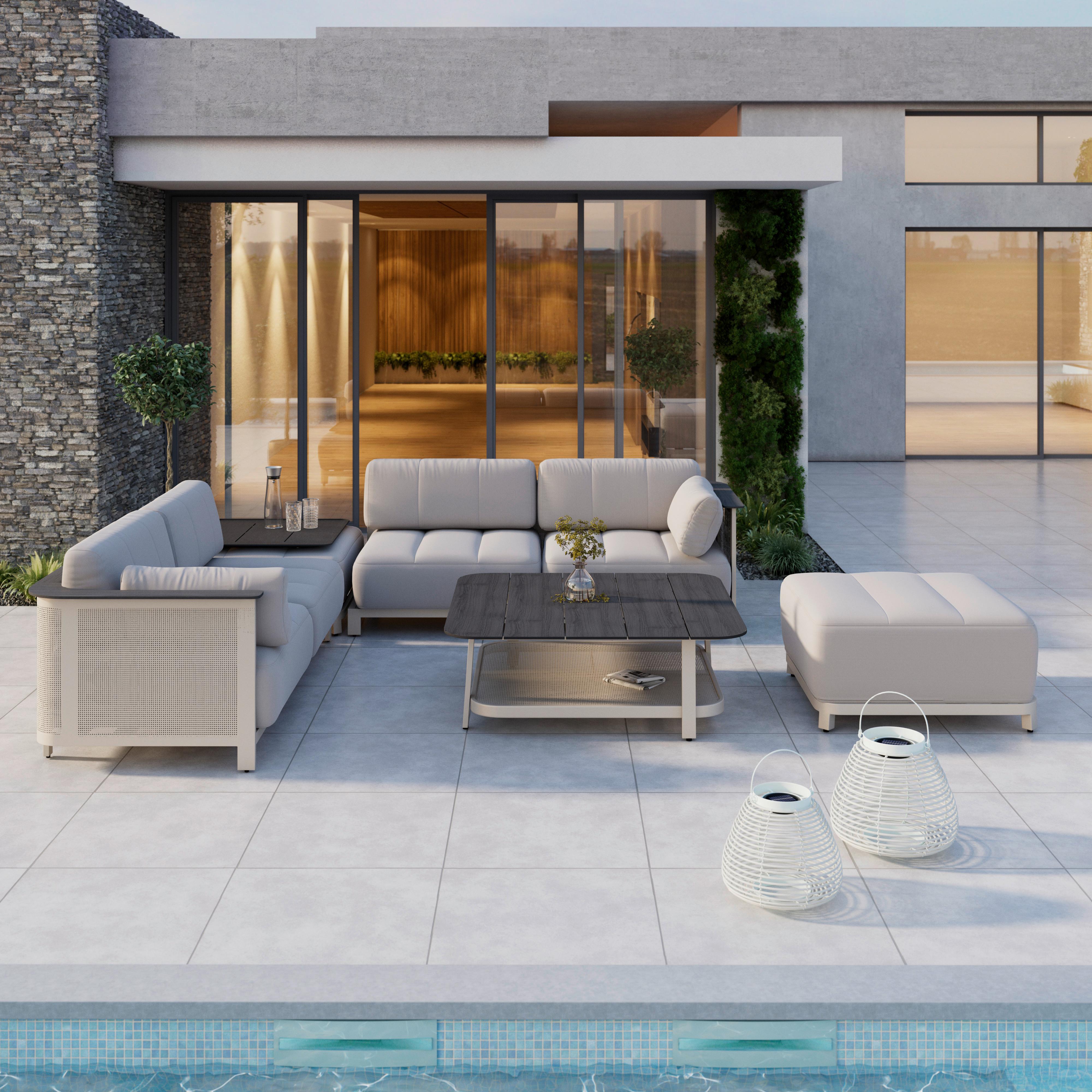 Loungegarnitur Mara Hellgrau Metall/Outdoorstoff +Abdeckung - Dunkelgrau/Hellgrau, MODERN, Kunststoff/Textil (269/269cm) - Bessagi Garden