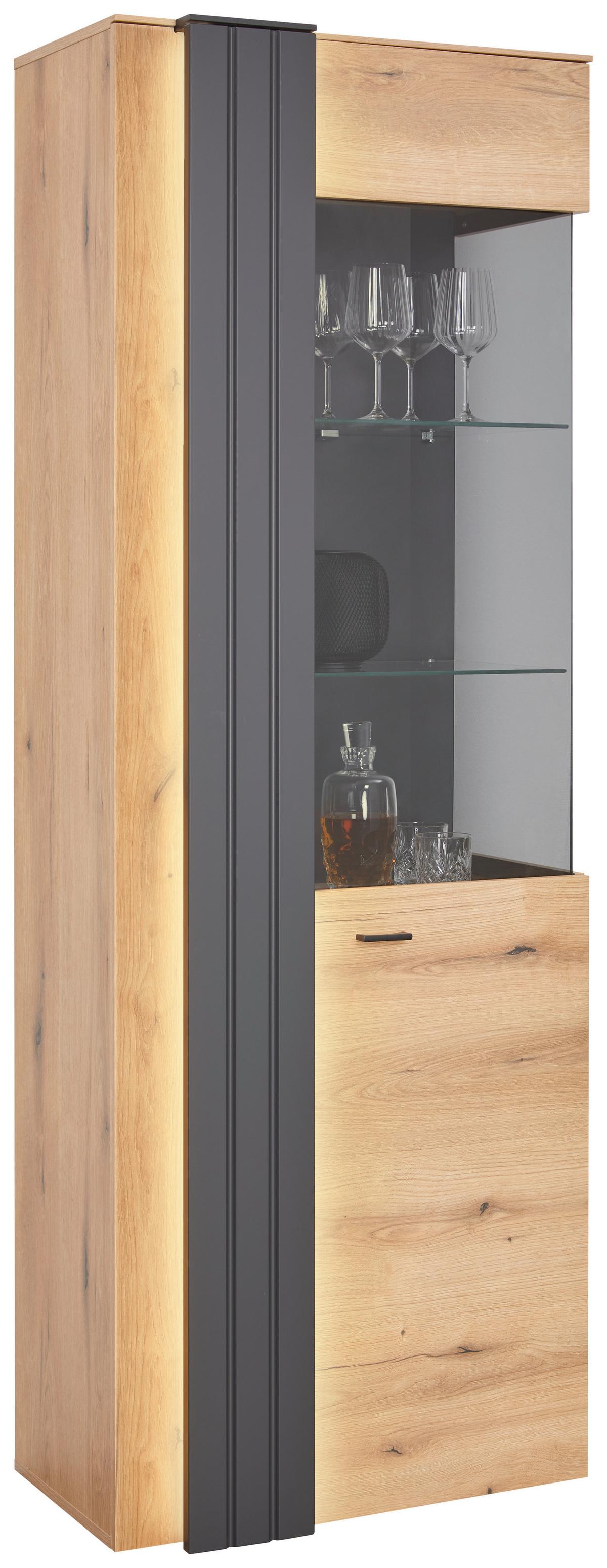 Vitrine in Eiche/Grau - Modern, Glas/Holzwerkstoff (71,8/203/44,8cm) - Mömax