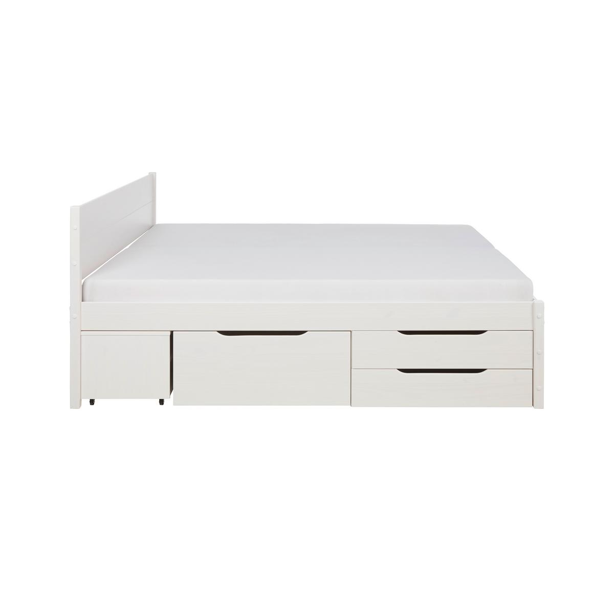 Stauraumbett in Weiß ca. 160x200cm - Weiss/Naturfarben, Konventionell, Holz (160/200cm) - Zandiara