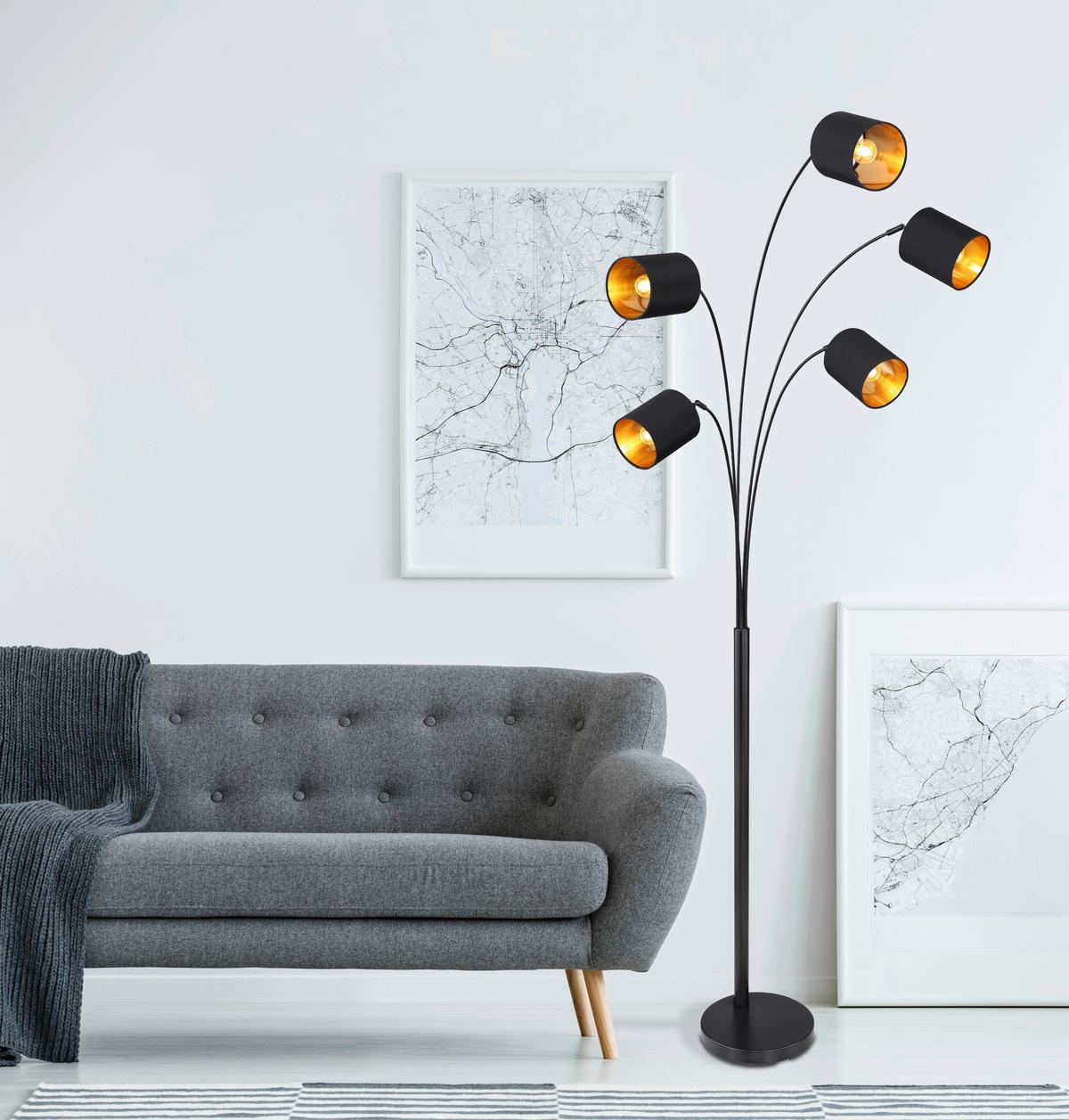 Stoječa Svetilka Ida - zlate barve/črna, Design, kovina/umetna masa (74/70/204cm) - Globo