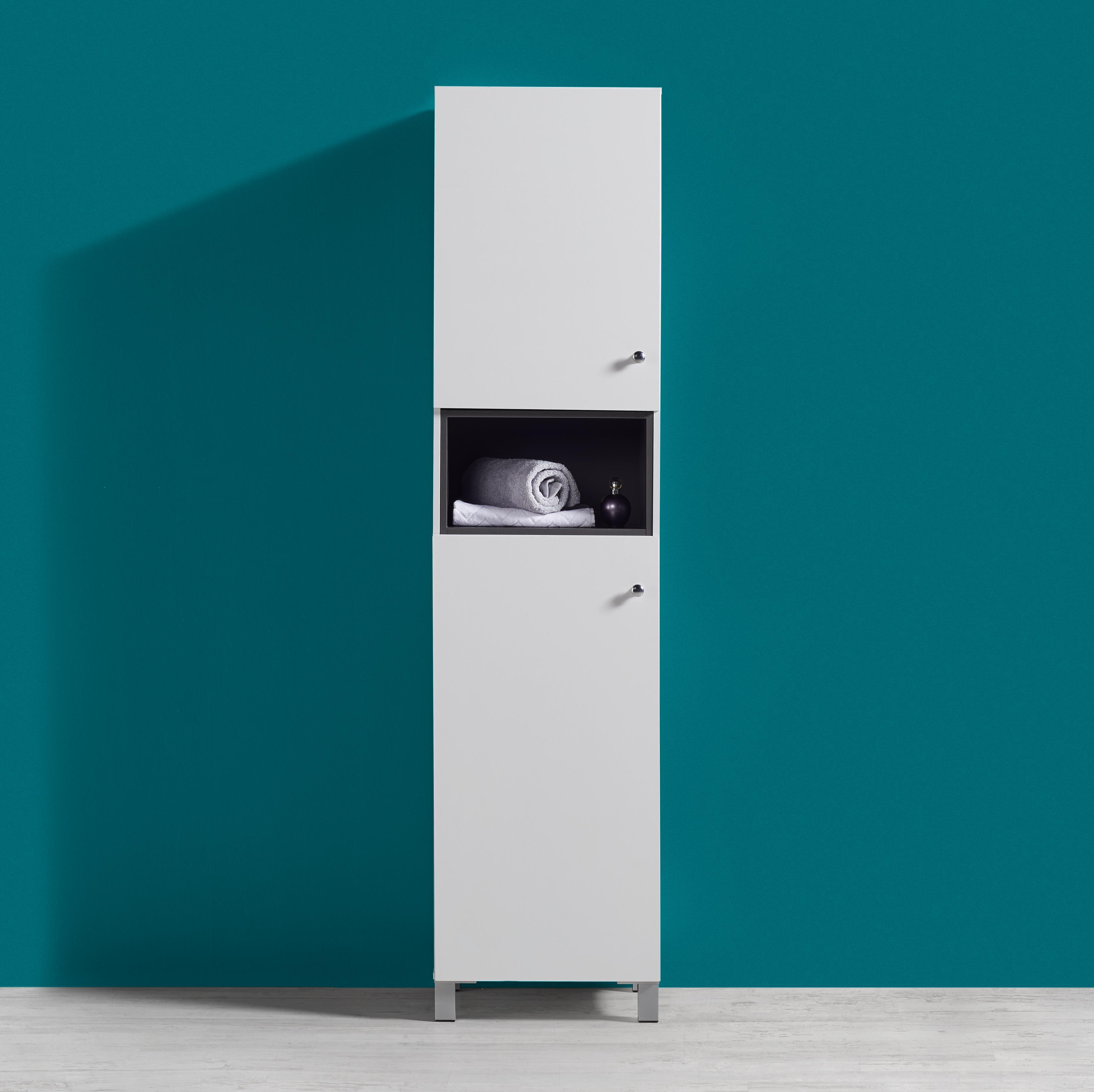 HOCHSCHRANK Weiß/Dunkelgrau 'Bianco' - Dunkelgrau/Silberfarben, MODERN, Holz/Metall (42,6/175/35cm) - Bessagi Home