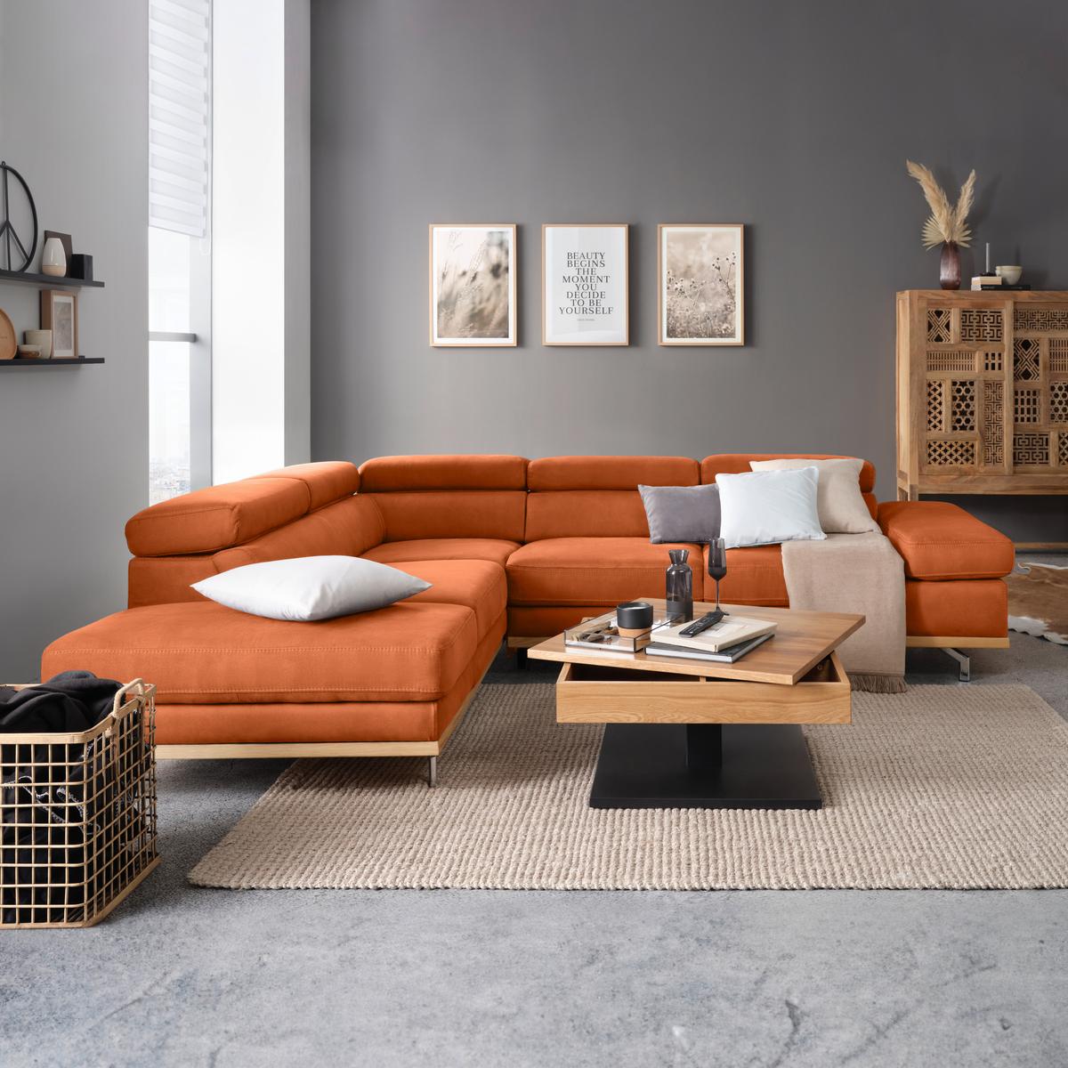 Ecksofa Carmen Orange - Chromfarben/Schwarz, KONVENTIONELL, Holz/Textil (292/93/226cm) - Premium Living