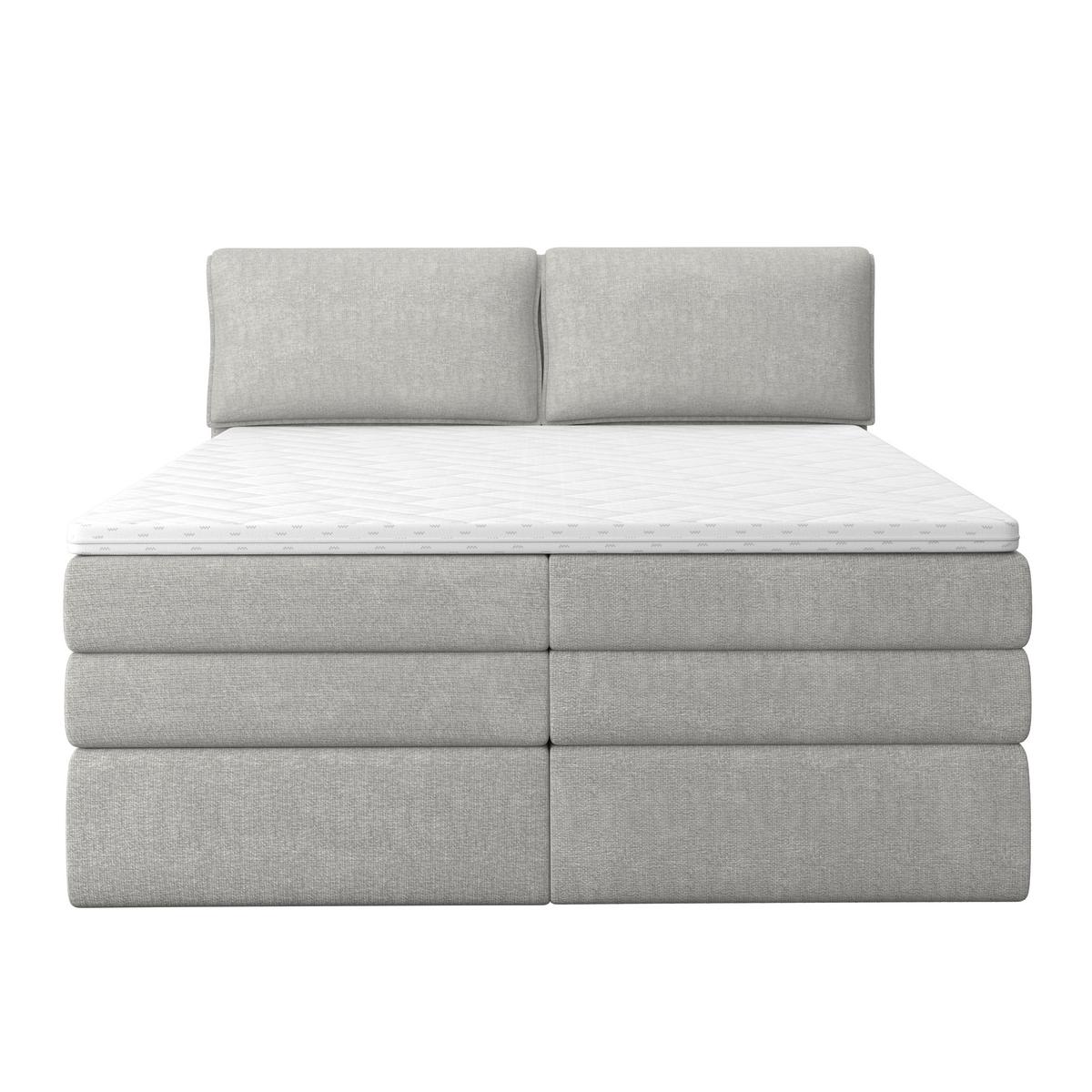 Boxspringbett Mosamo ca. 180x200 cm Hellgrau mit Topper - Hellgrau/Schwarz, Modern, Holz/Holzwerkstoff (180/200cm) - Bessagi Home