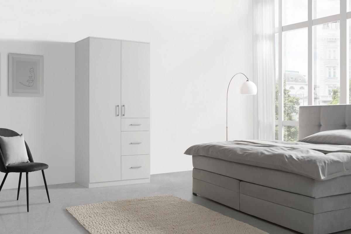 Drehtürenschrank Lasse 2T in Weiß ca. 90x197x55cm - Weiß, KONVENTIONELL, Holz (90/197/55cm) - Mömax