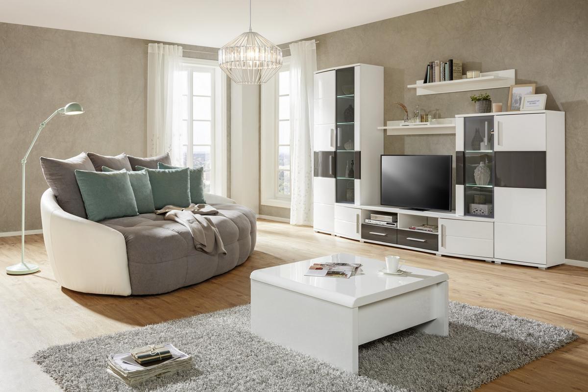 Wohnwand in Weiss/Grau Hochglanz - Weiss/Grau, Modern, Holz (296/198/50cm) - Mömax