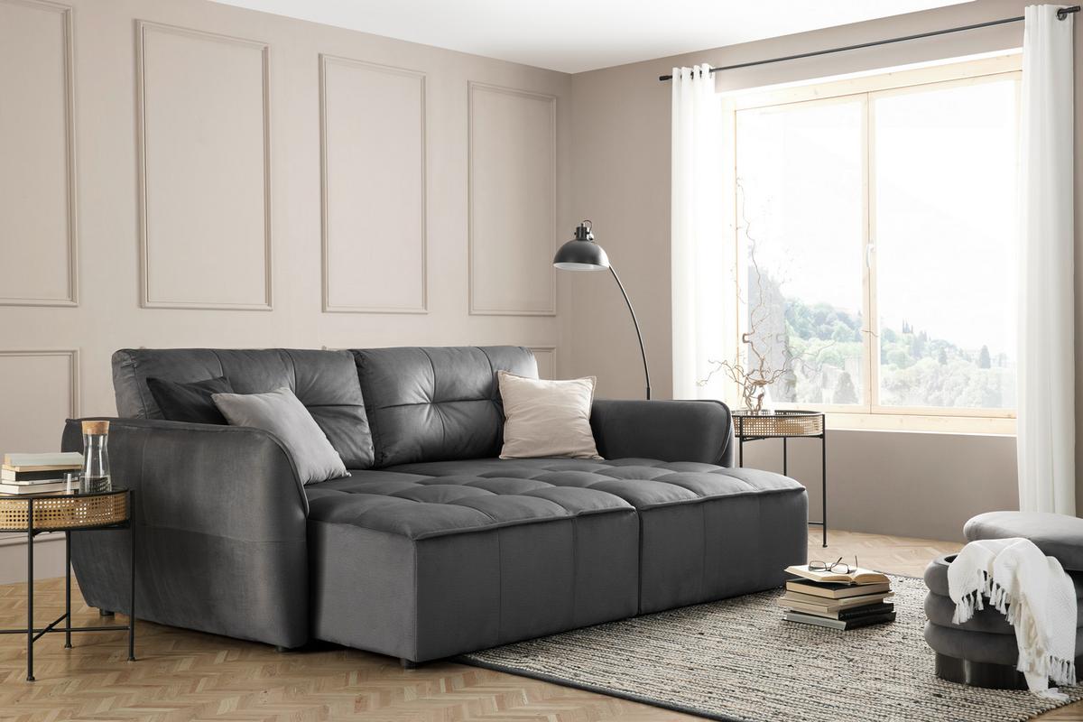 Canapea extensibilă BOMBEI - antracit/gri, Modern, lemn/textil (243/94/125cm) - Premium Living