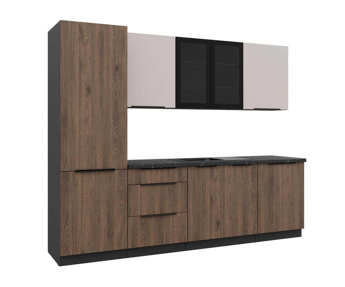 Blok Kuhinja Monza/arona - kašmir/boja orahovog drveta, Moderno, staklo/metal (260/210/60cm) - Modern Living