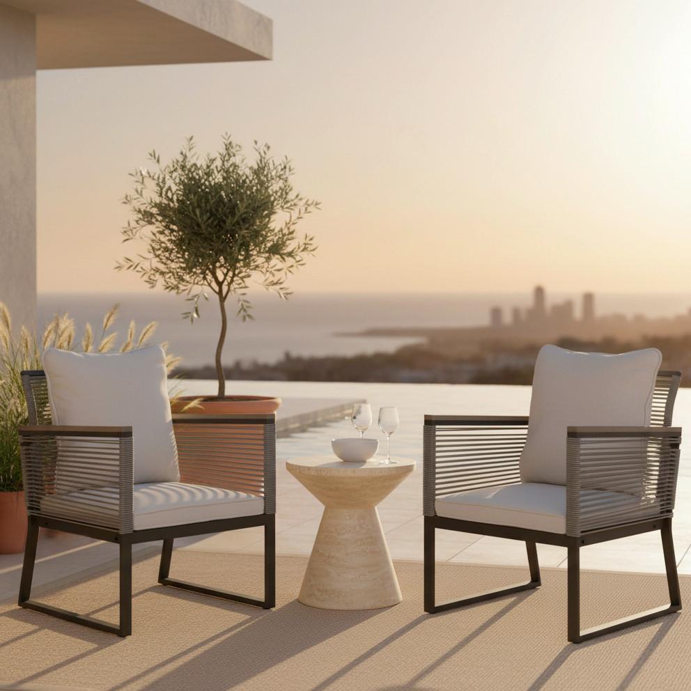 Gartensessel-Set 2-er Set Toni Grau Metall/Outdoorstoff - Dunkelgrau/Hellgrau, MODERN, Kunststoff/Textil (57,5/73/60cm) - Bessagi Garden