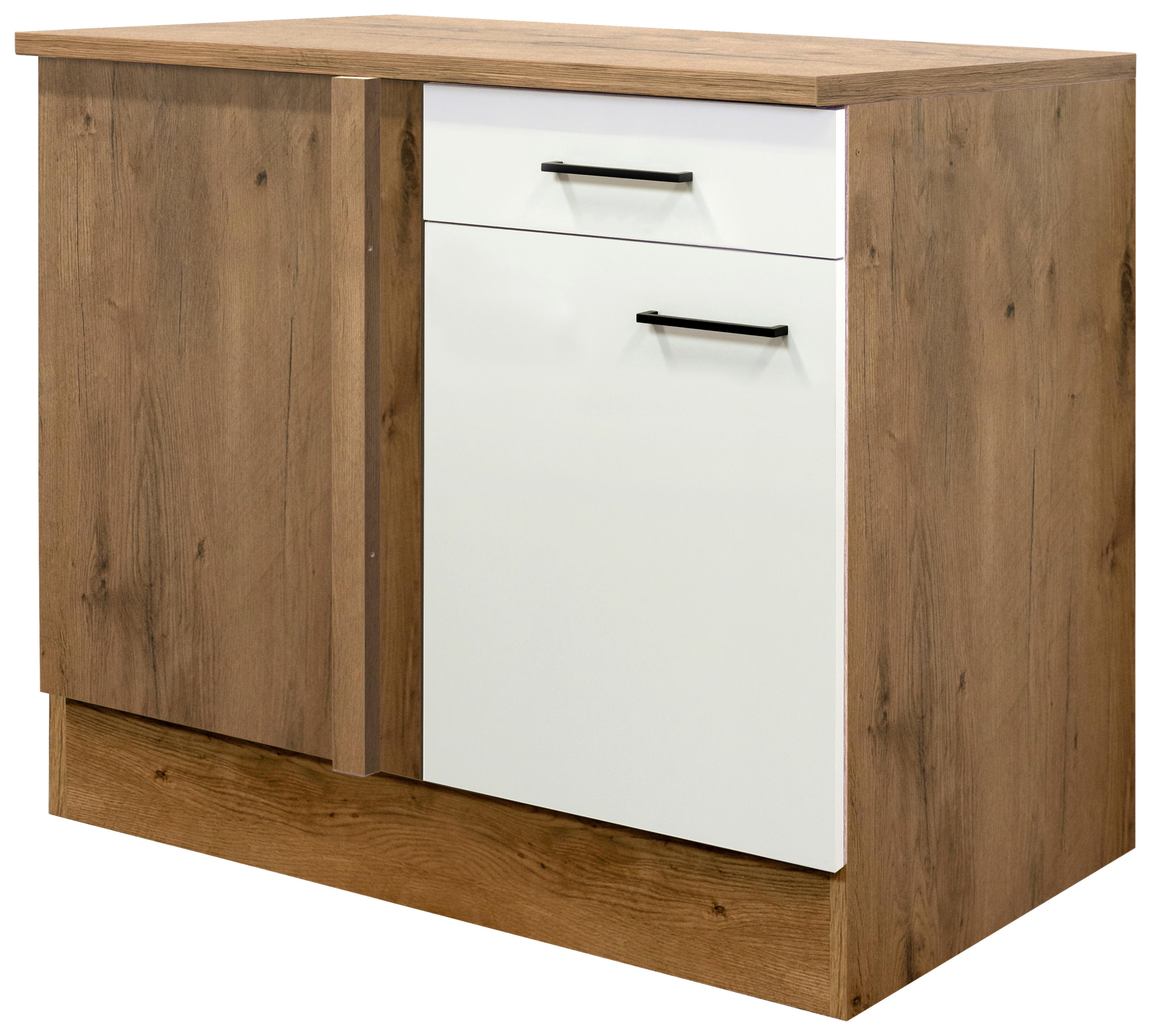 Kotna Spodnja Omarica Avila, Magnolija, Barva Hrasta - magnolija/črna, Konvencionalno, kovina/leseni material (110/85/57cm) - FlexWell
