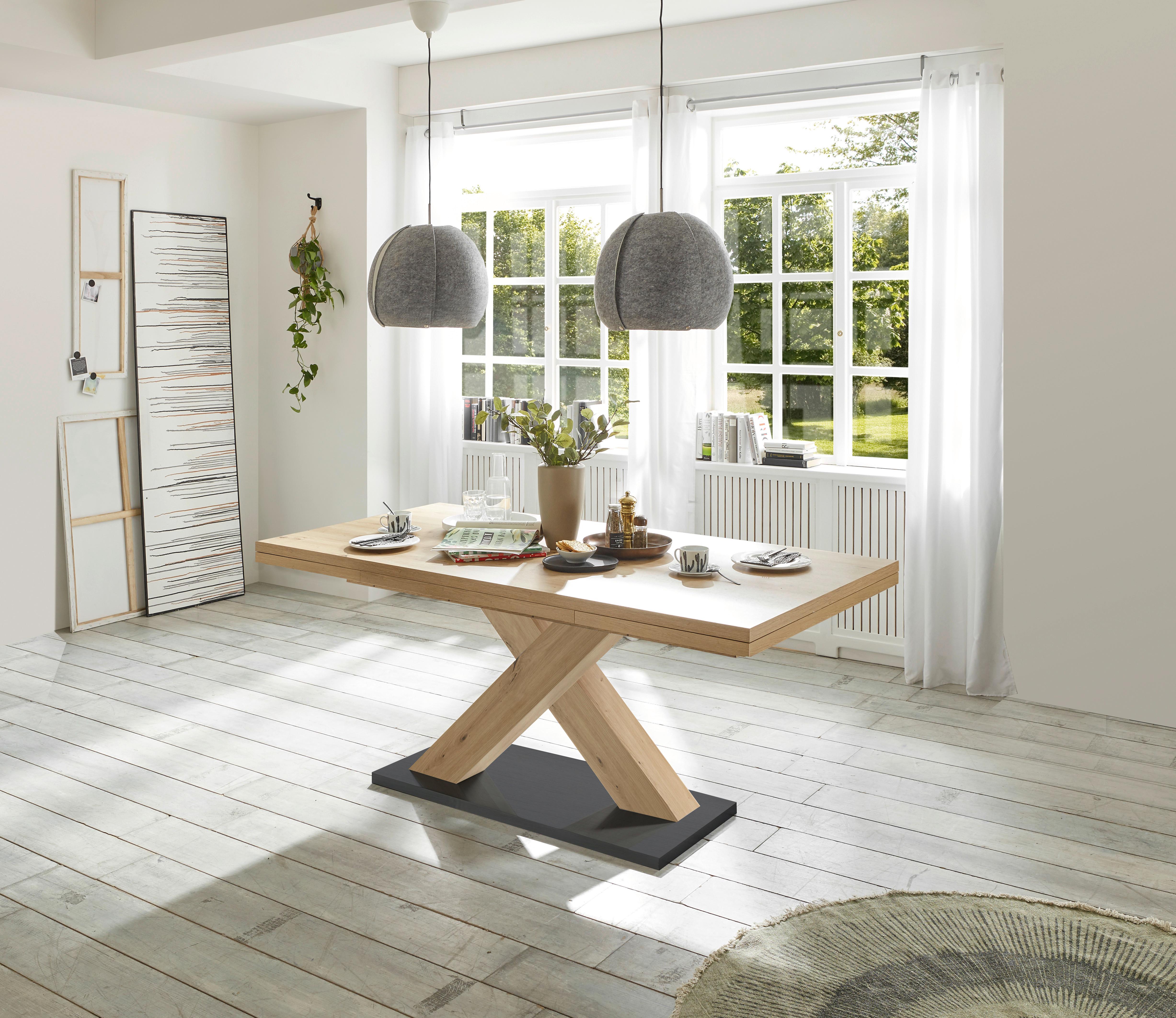 Ausziehtisch in Schwarz/Eiche Artisan - Schwarz/Eiche Artisan, Modern, Holzwerkstoff (180-280/90/76cm) - Mömax