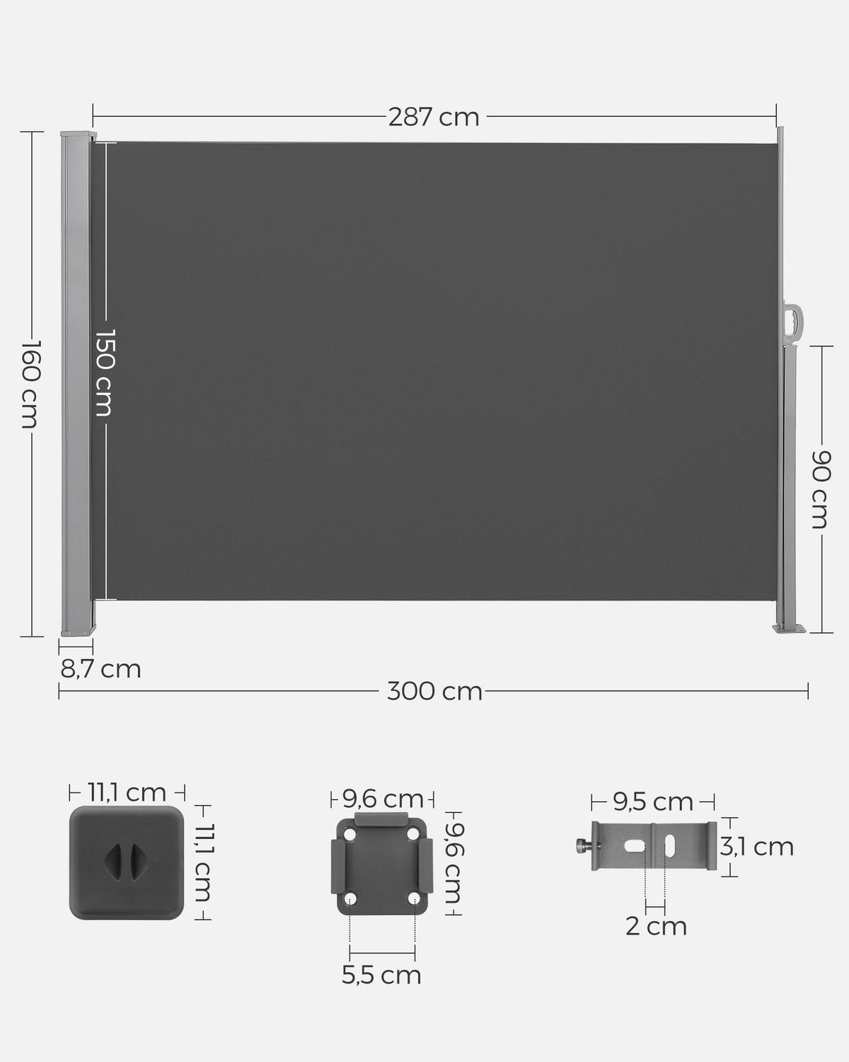 Markise Grau ca. 300x160 cm - Dunkelgrau/Grau, Basics, Textil/Metall (300/160cm) - Modante