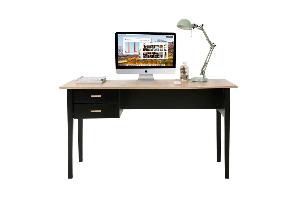Schreibtisch mit 2 Schubladen Naturfarben/Schwarz - Schwarz/Naturfarben, Design, Holz/Holzwerkstoff (140/60/75cm) - Livetastic