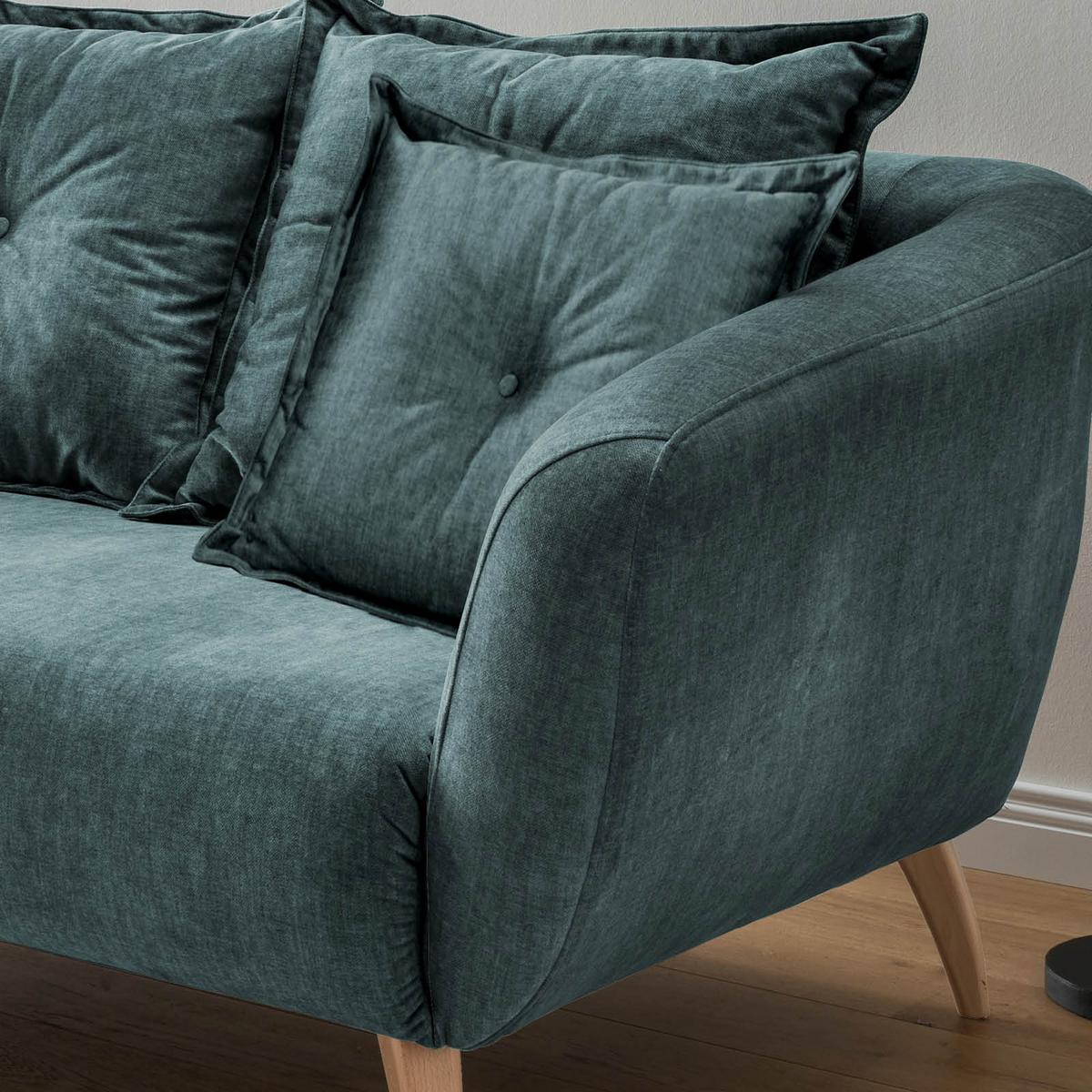 Wohnlandschaft Baggio Blau Velours - Blau/Buchefarben, MODERN, Holz/Textil (162/277cm) - Livetastic