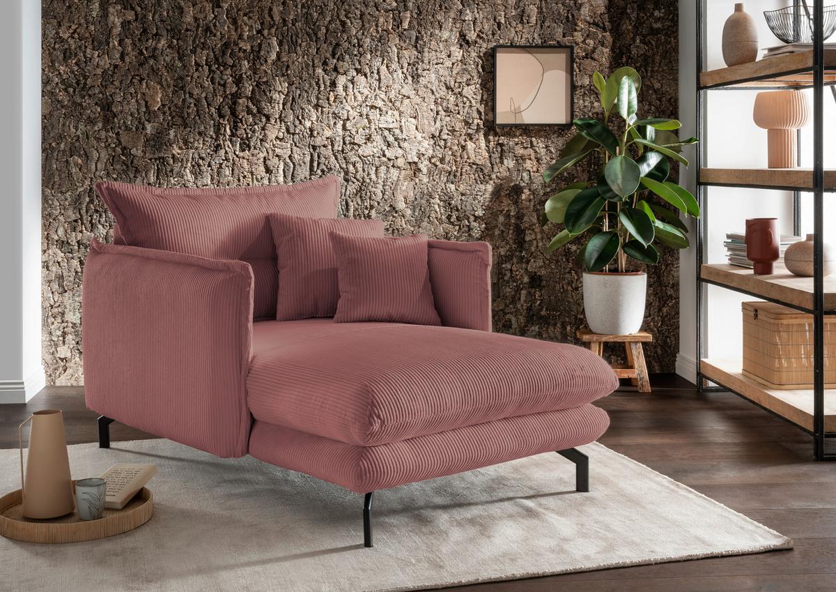 Wohnlandschaft Lava Rot Cord - Rot/Schwarz, MODERN, Textil/Metall (111/101/167cm) - Livetastic