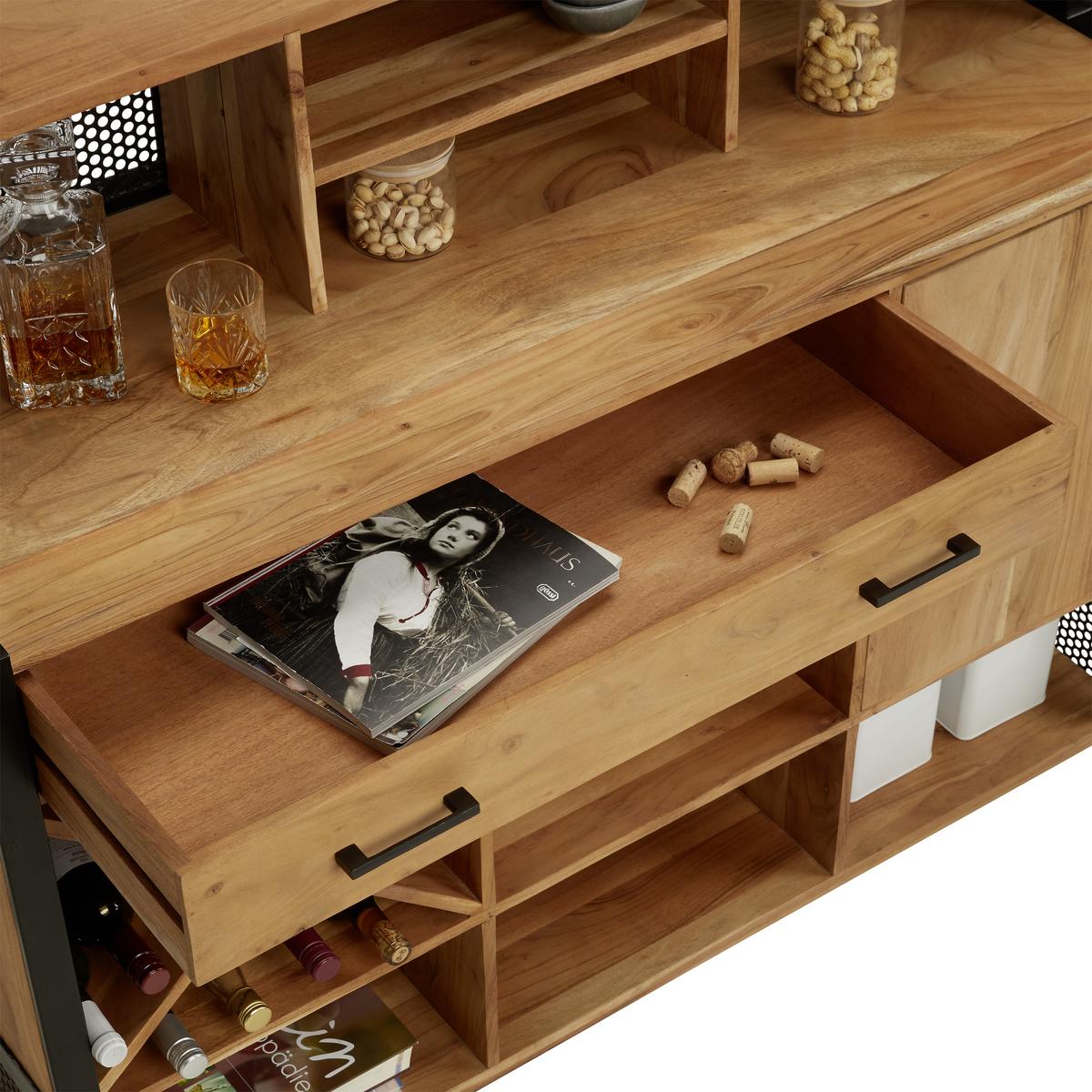 Bar aus Akazie - Schwarz/Naturfarben, Lifestyle, Holz/Metall (140/120/50cm) - Premium Living