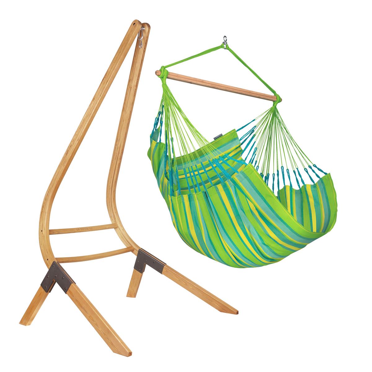 Hängesessel Comfort Hammock Echtholz Gelb/Grün - Gelb/Hellgrün, KONVENTIONELL, Holz/Textil (110/160/180cm) - La Siesta