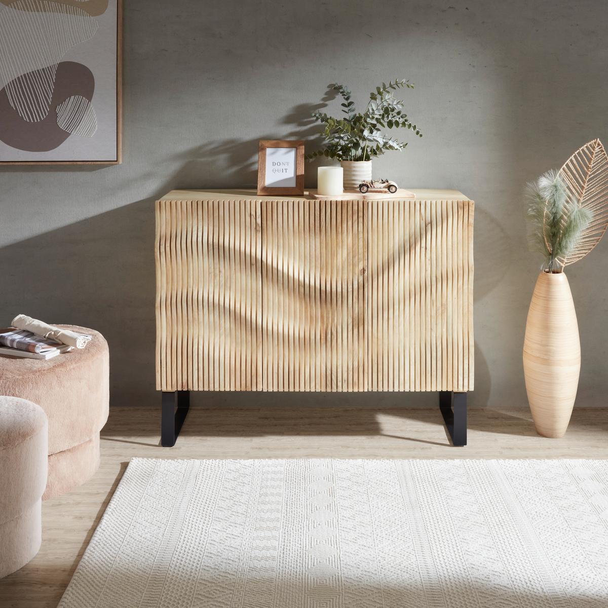 SIDEBOARD WAVE -TREND- - Schwarz/Naturfarben, Modern, Holz/Metall (120/90/40cm) - Premium Living