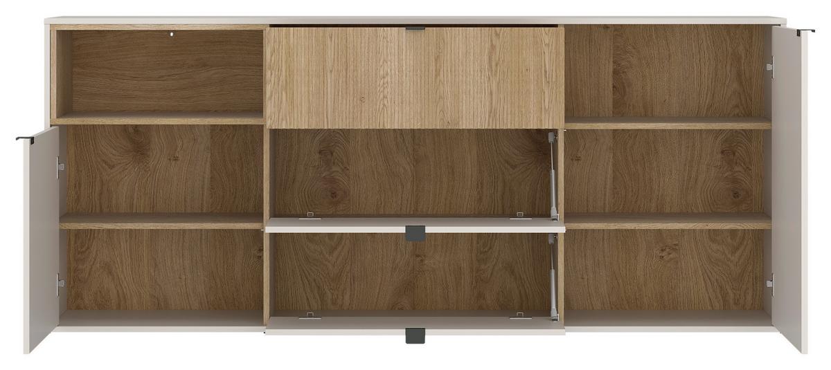 Comodă SAMM - bej/culoare lemn stejar, Trend, material pe bază de lemn (203,6/86,5/40cm) - Modern Living
