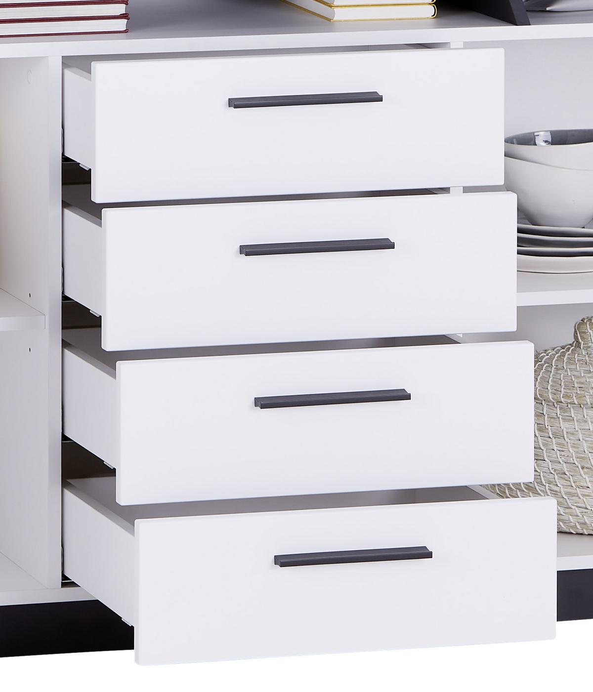 Komoda Maxi, Bela, Temno Siva - Moderno, umetna masa/leseni material (150,2/90/41,9cm) - Premium Living