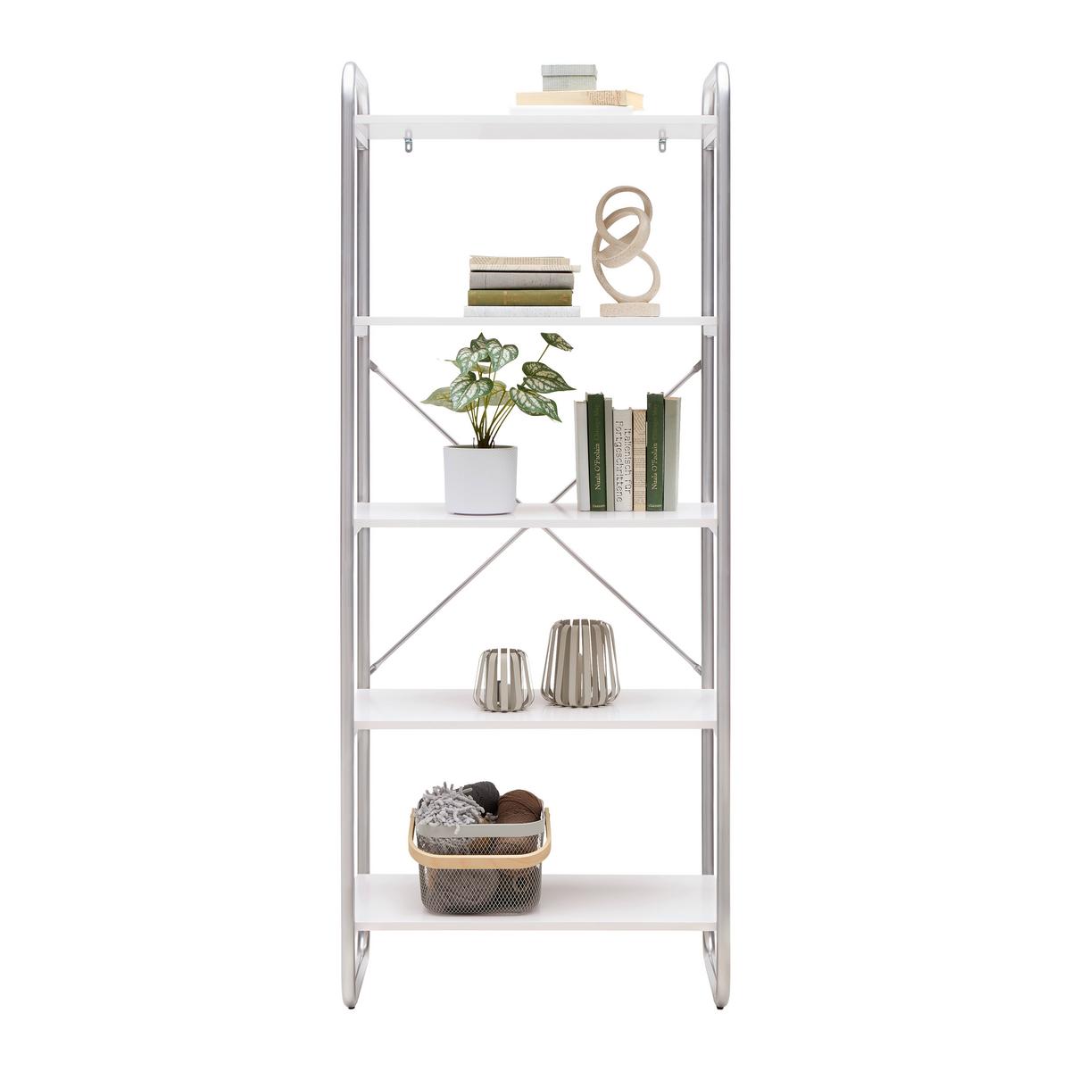 Regal Elva -Exklusiv- - Weiss/Silberfarben, Modern, Holzwerkstoff/Metall (70/173/40cm) - Mömax