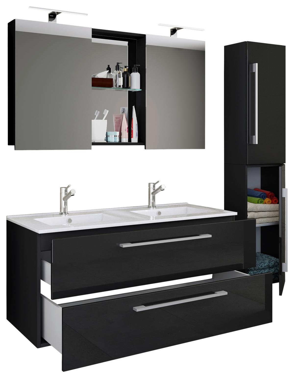 Badezimmer Budasi 4-tlg. ca. 145 cm Schwarz - Schwarz/Alufarben, MODERN, Keramik/Holzwerkstoff (145cm) - MID.YOU