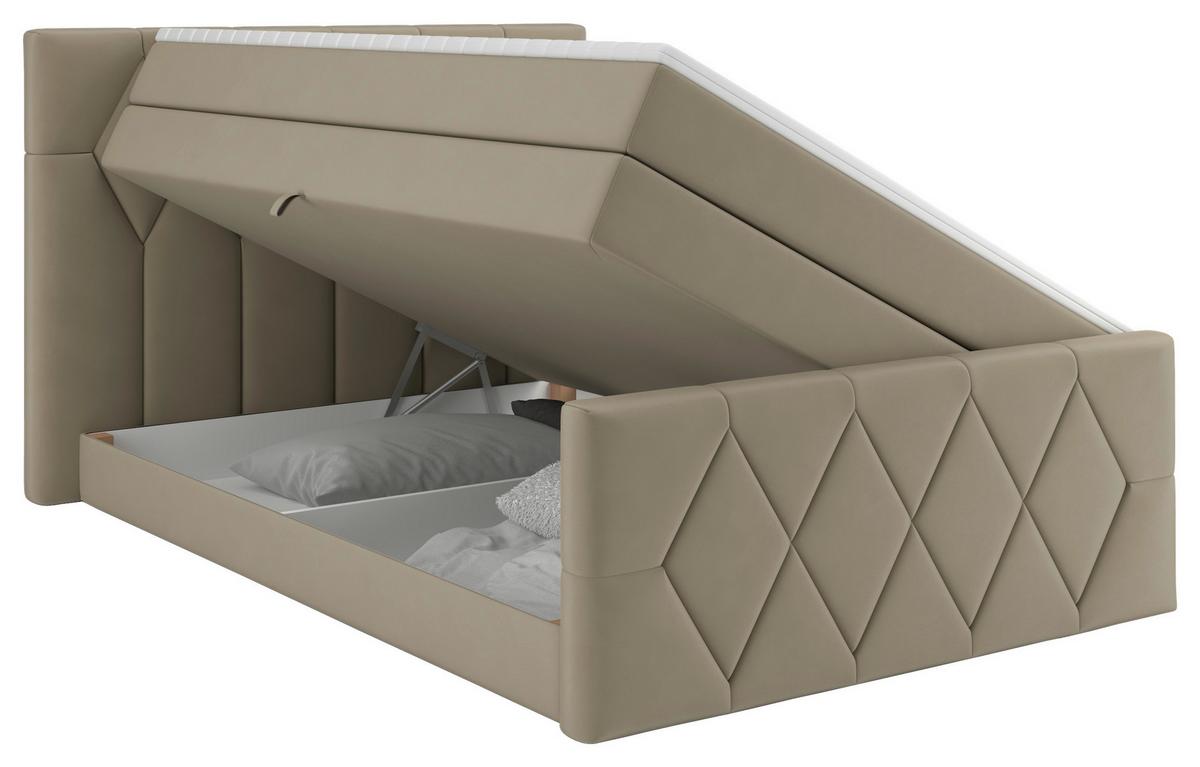 Boxspringbett Josie B Beige ca. 140x200cm - Beige/Schwarz, KONVENTIONELL, Holz/Holzwerkstoff (140/200cm) - Mömax
