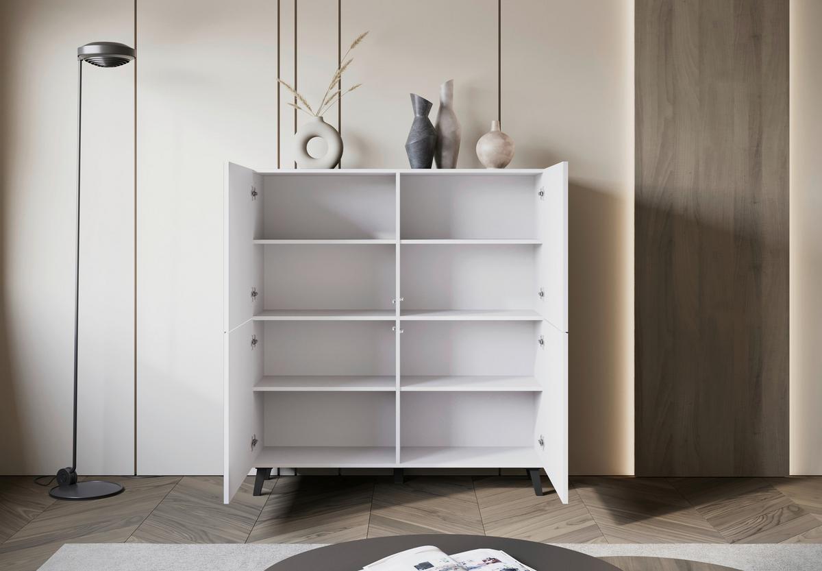 Highboard Phuket ca. 120x132 cm Weiß - Schwarz/Weiß, Design, Holzwerkstoff/Kunststoff (120/132cm) - Livetastic