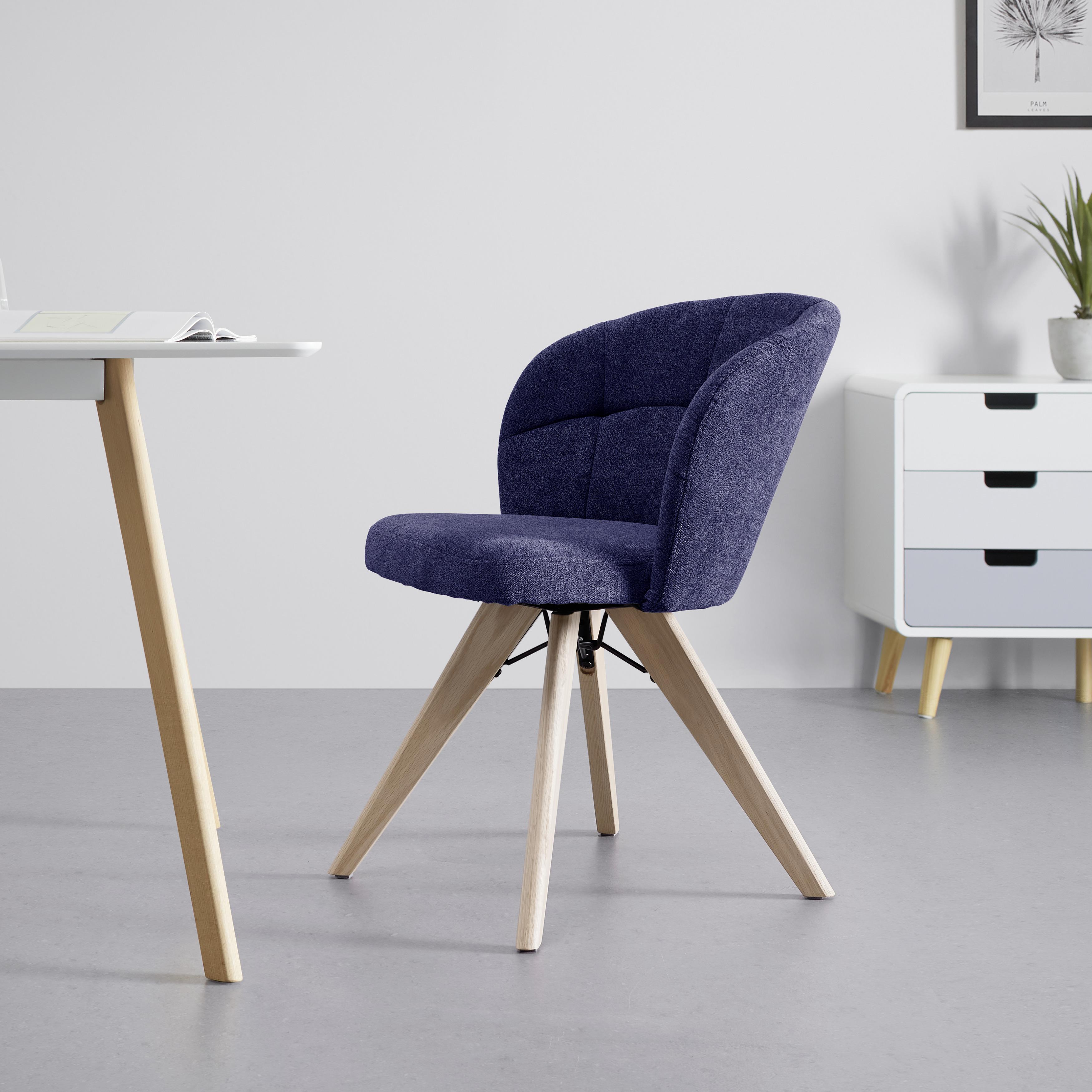 Stuhl "Maxy", Webstoff, drehbar, blau, Echtholz Beine - Blau, MODERN, Holz/Textil (56/79,5/59,5cm) - Bessagi Home