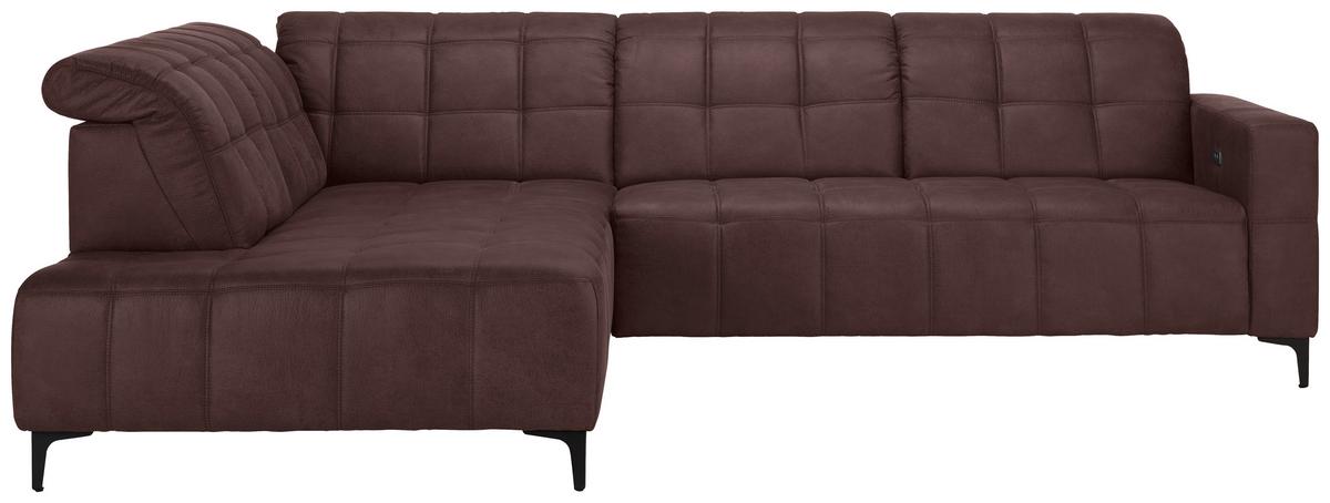 Ecksofa Panama links Braun - Schwarz/Braun, KONVENTIONELL, Textil/Metall (216/89-102/304cm) - Premium Living