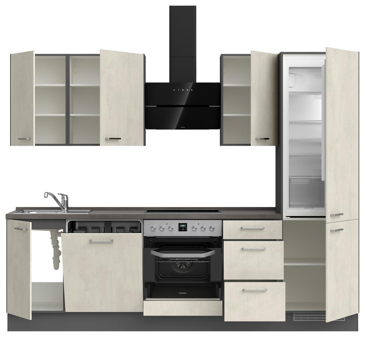 Küchenblock Riva High m. Geräten Weiß - Schieferfarben/Edelstahlfarben, MODERN, Holzwerkstoff/Metall (270cm) - Nobilia