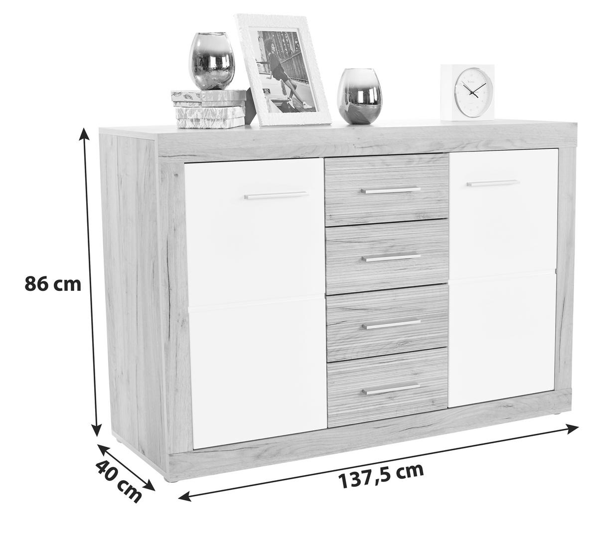 Komoda Malta Myk12 - barve kroma/barve hrasta, Moderno, umetna masa/leseni material (137,5/86/39,9cm) - Mömax