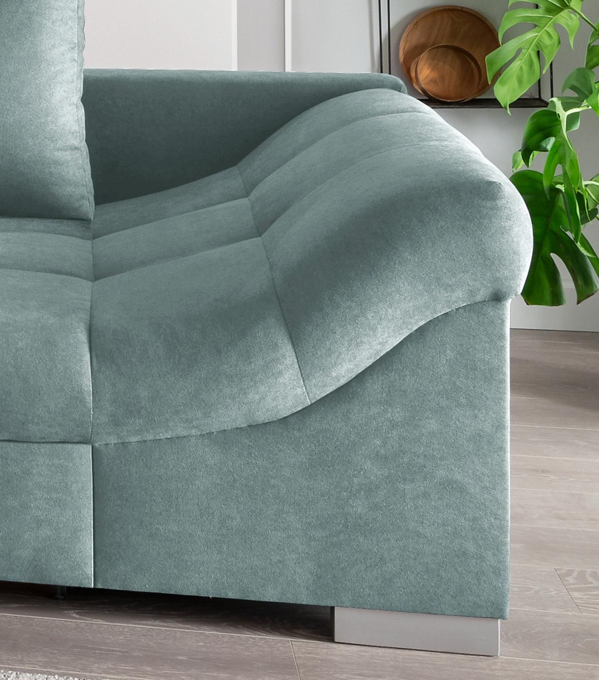 Wohnlandschaft Alvito Mintgrün Nylon/Mikrofaser - Silberfarben/Mintgrün, Design, Holz/Textil (202/298cm) - MID.YOU