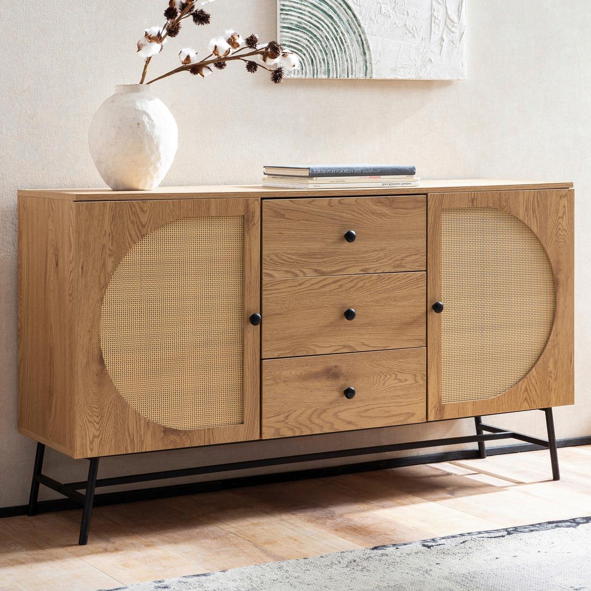 Komoda Sonoma, Videz Hrasta - črna/barve hrasta, Design, kovina/leseni material (140/80/40cm) - MID.YOU