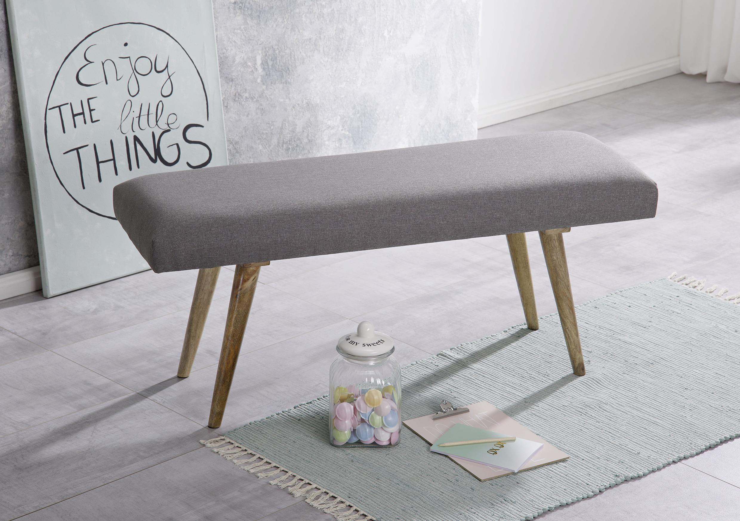 Sitzbank "Salim'", grau - Naturfarben/Grau, Natur, Holz/Textil (117/51/38cm) - MID.YOU