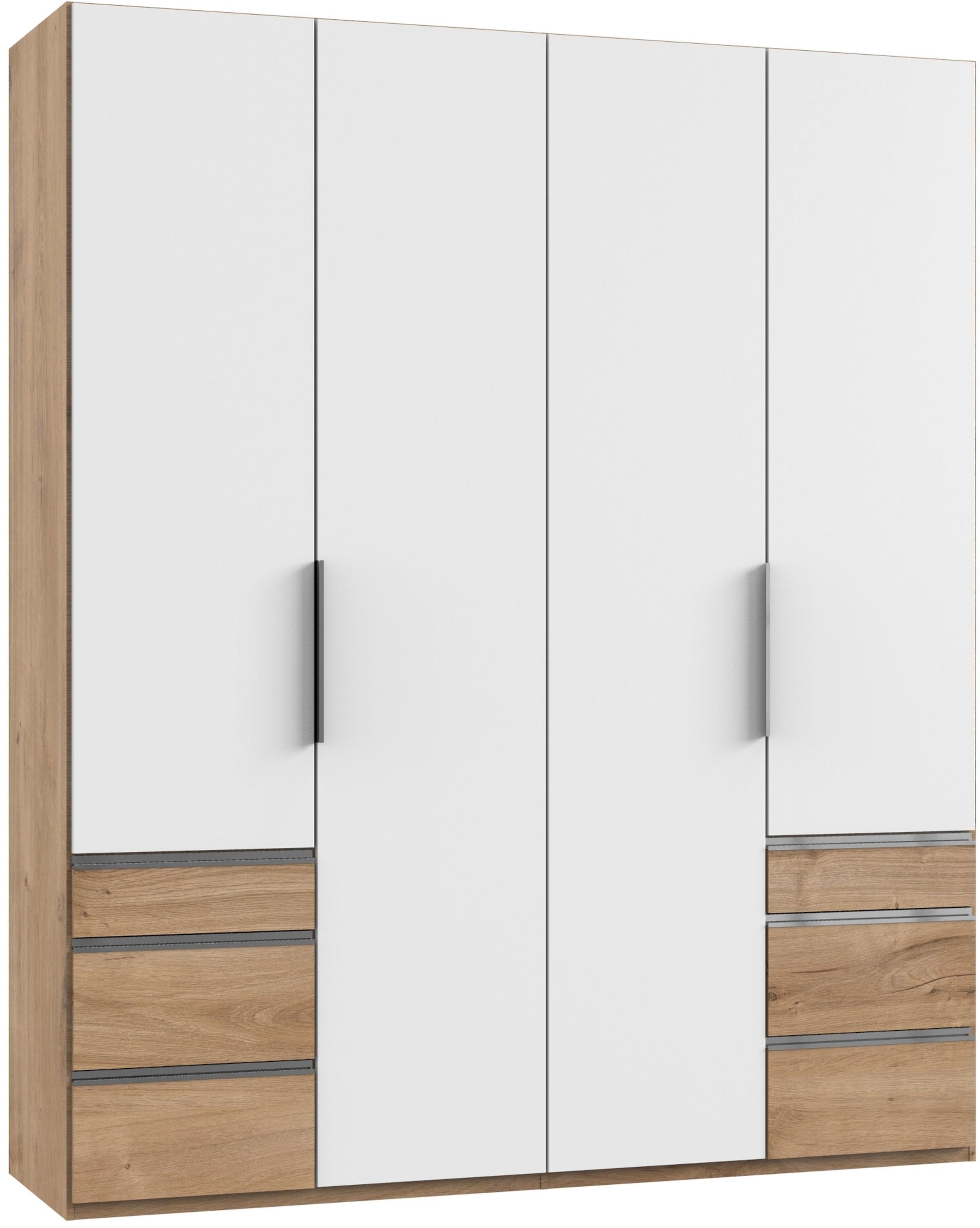 Drehtürenschrank mit Laden B: 200 cm Level, Weiß/Eiche Dekor - Chromfarben/Eichefarben, MODERN, Holzwerkstoff (200/236/58cm) - MID.YOU