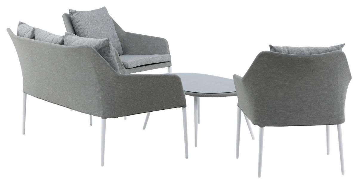 LOUNGEGARNITUR SPOGA - Weiß/Grau, KONVENTIONELL, Glas/Textil - Gardenson